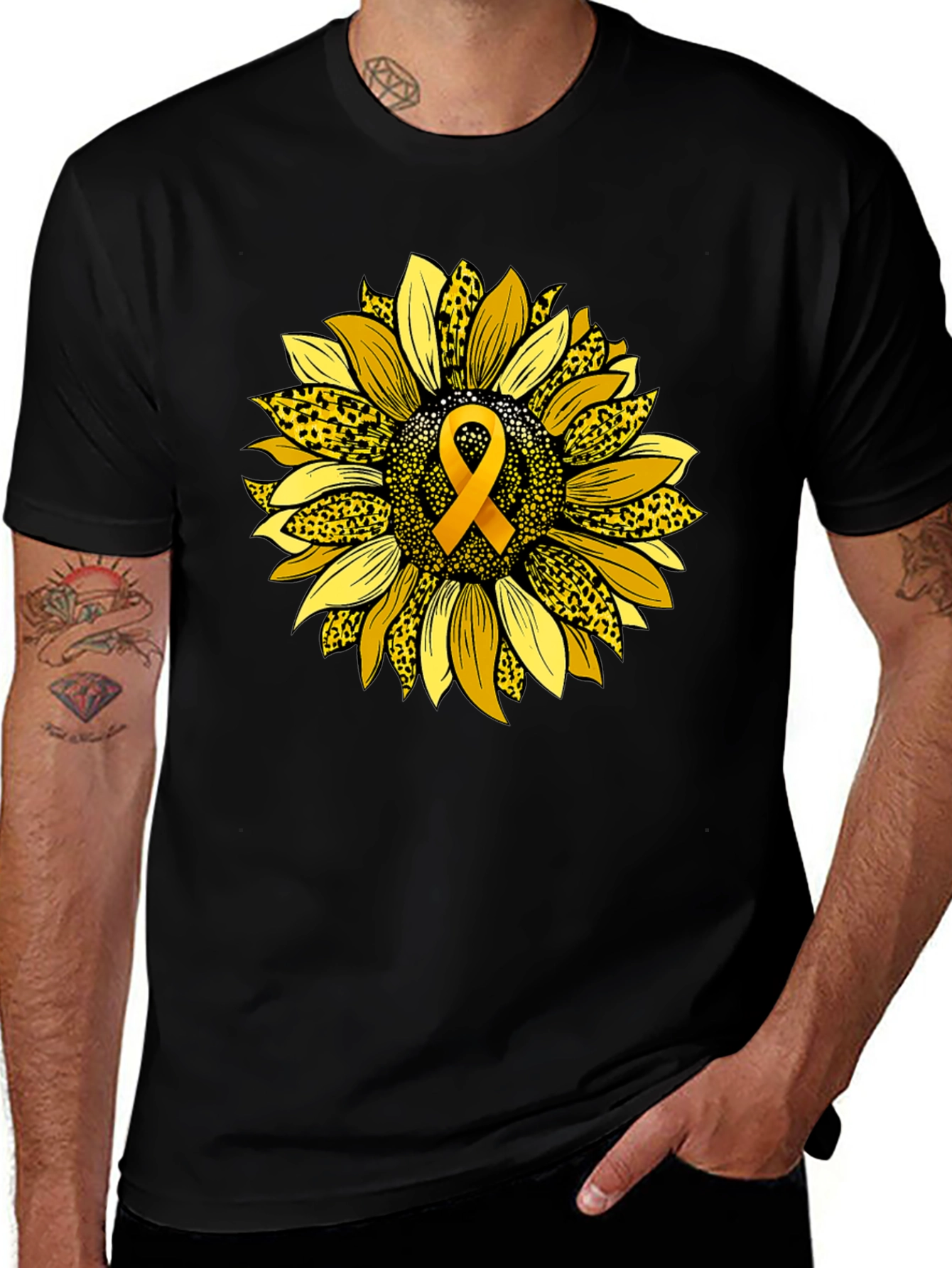 Variant 6 of Sunflower Ribbon Awareness T-Shirt - Black