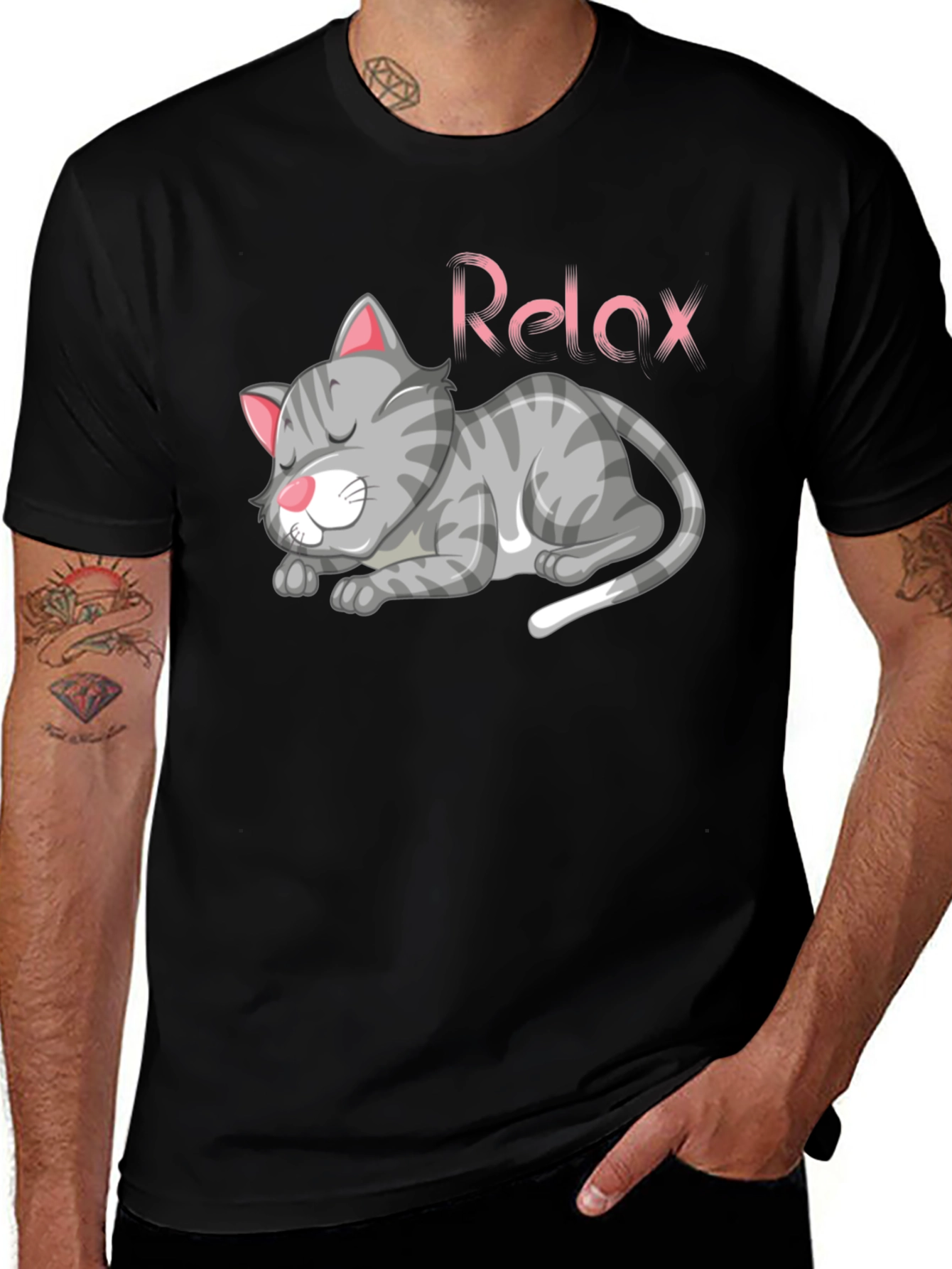 Variant 21 of Relaxed Cat Graphic Tee - Black Casual T-Shirt