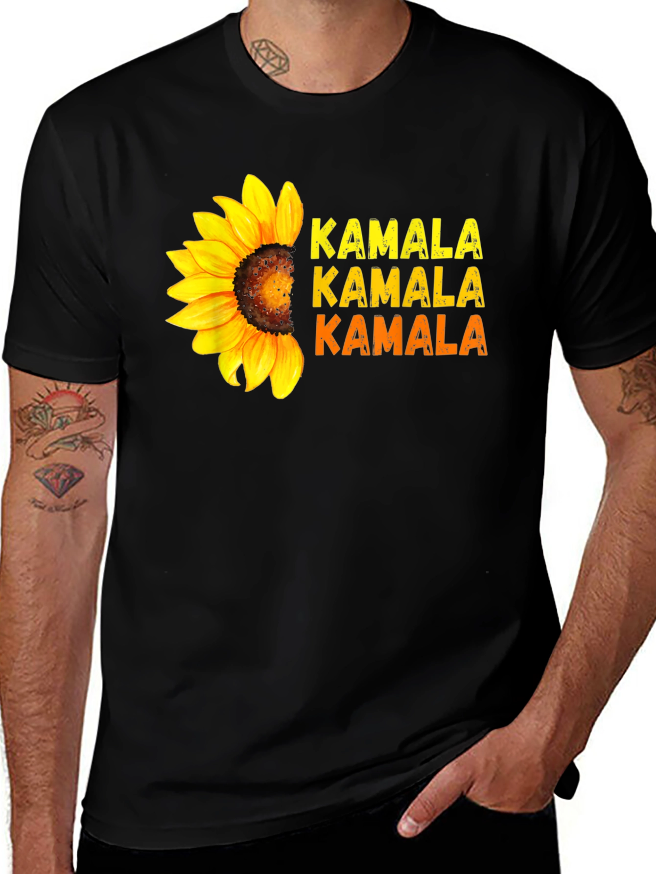 Kamala Sunflower Graphic Tee - Black Cotton Shirt