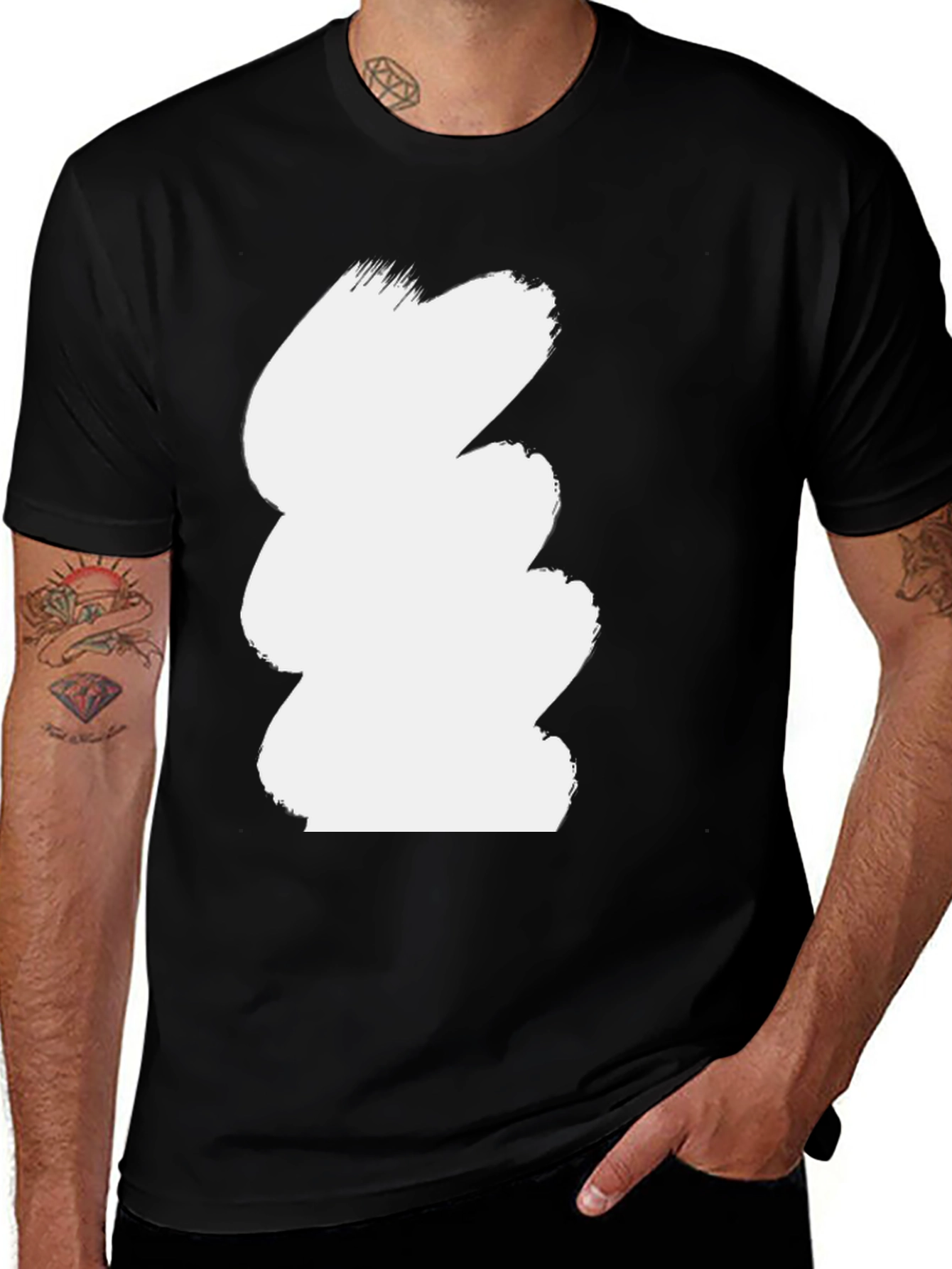 Variant 28 of Abstract White Brushstroke Black T-Shirt