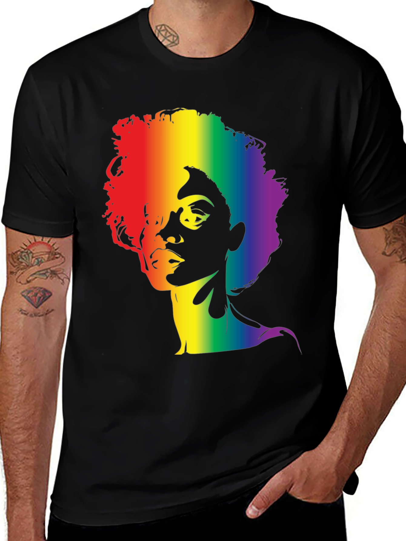 Variant 15 of Rainbow Afro Graphic Tee - Stylish Black T-Shirt