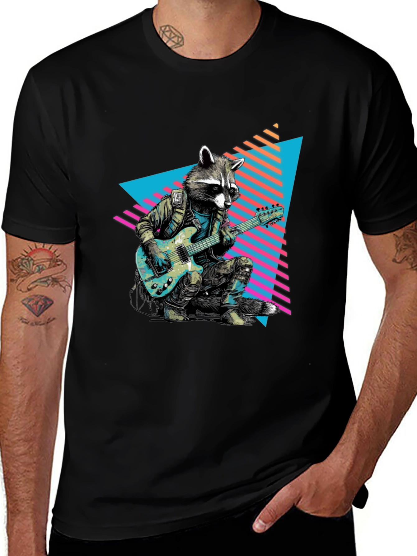 Variant 10 of Raccoon Rocker Graphic Tee - Retro Style