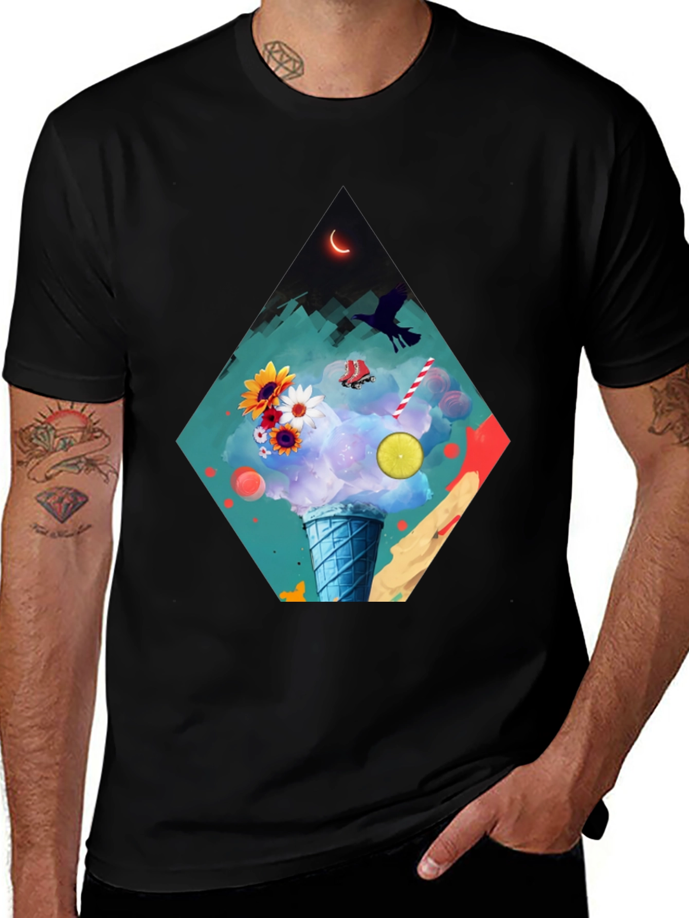 Variant 8 of Whimsical Ice Cream T-Shirt - Black