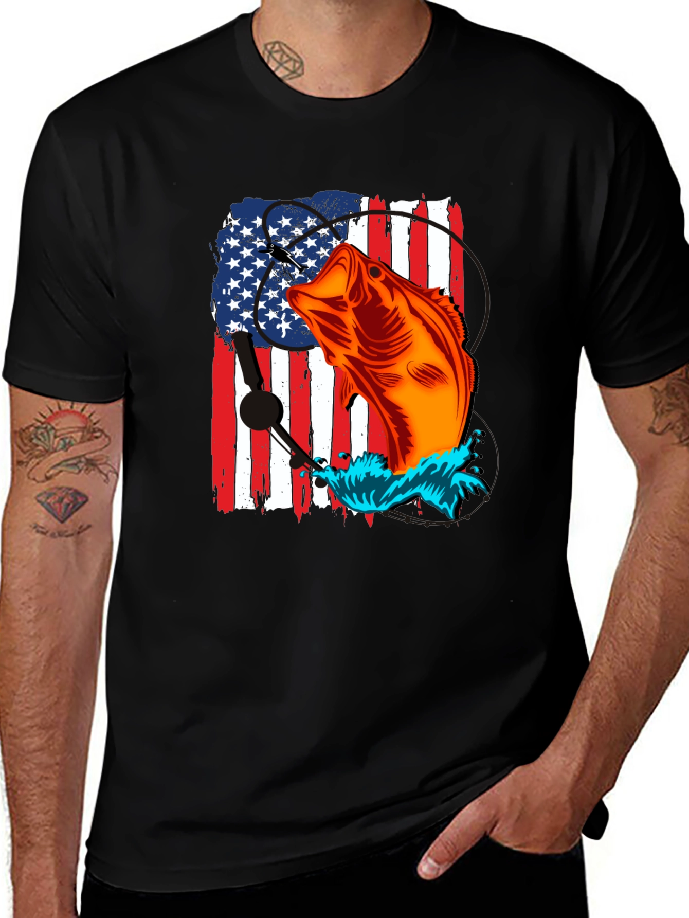Variant 3 of American Flag Bass Fishing T-Shirt