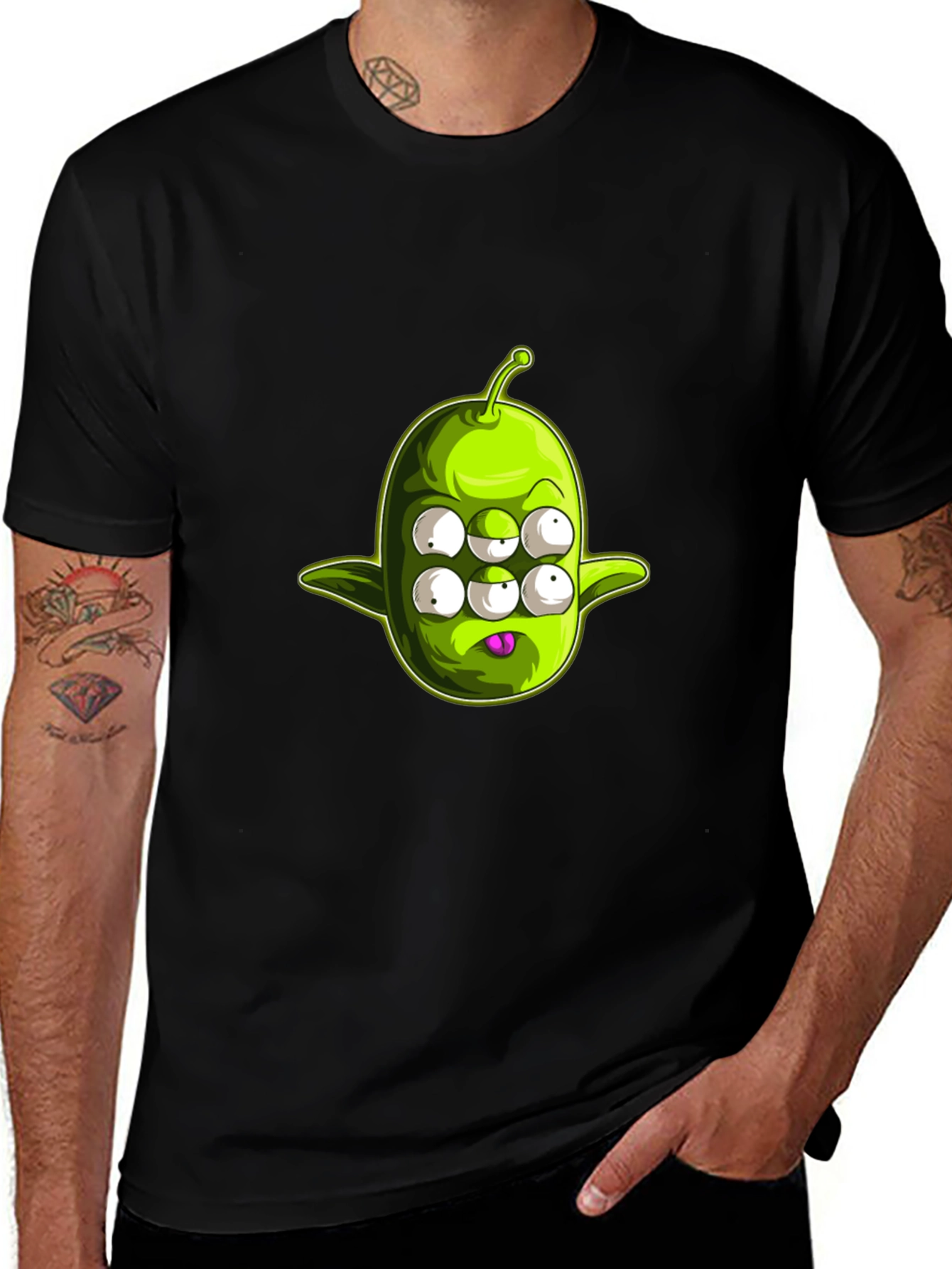 Variant 11 of Alien Cartoon Graphic Black T-Shirt