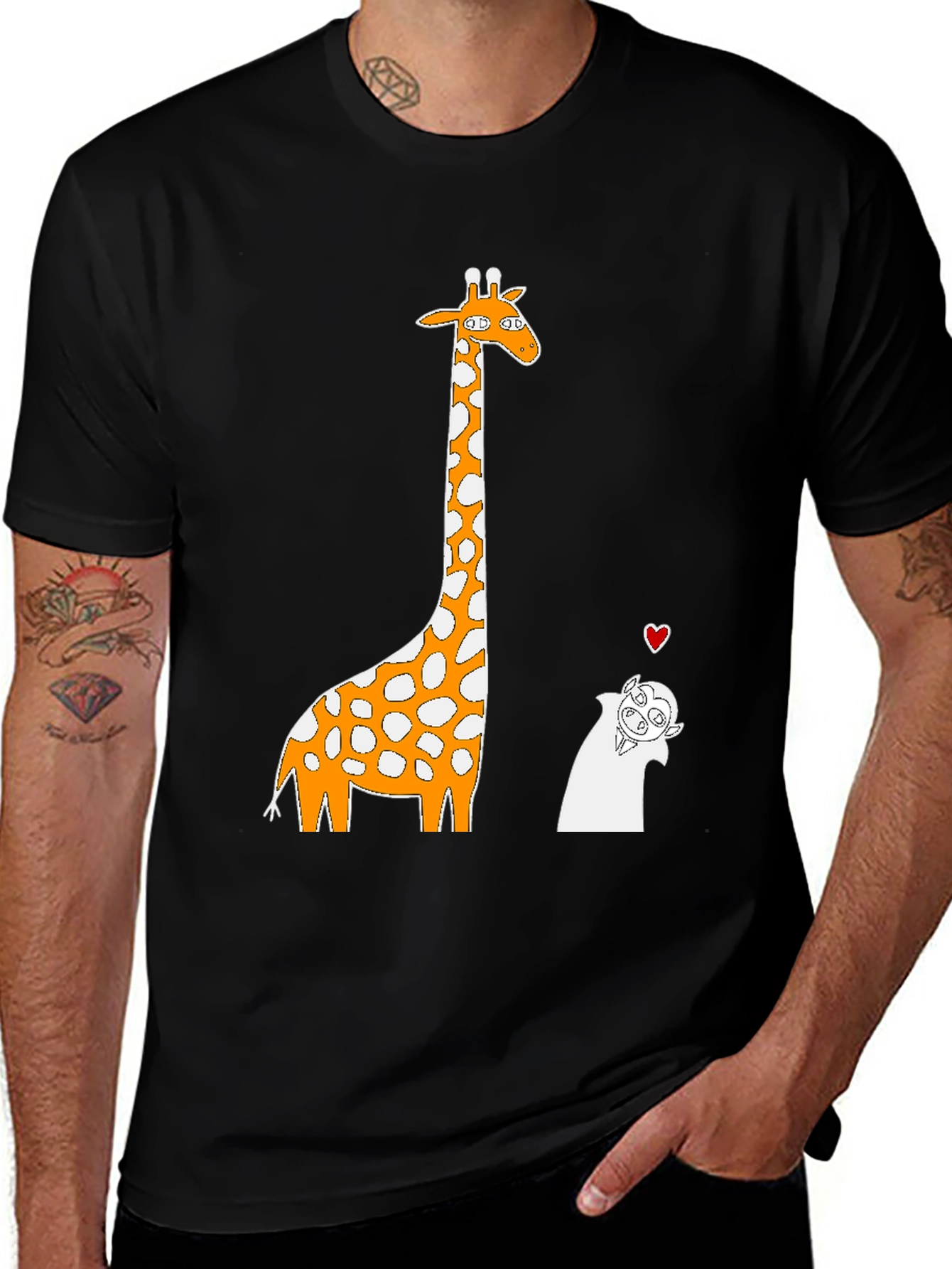 Variant 24 of Giraffe and Vampire Cartoon T-Shirt - Black