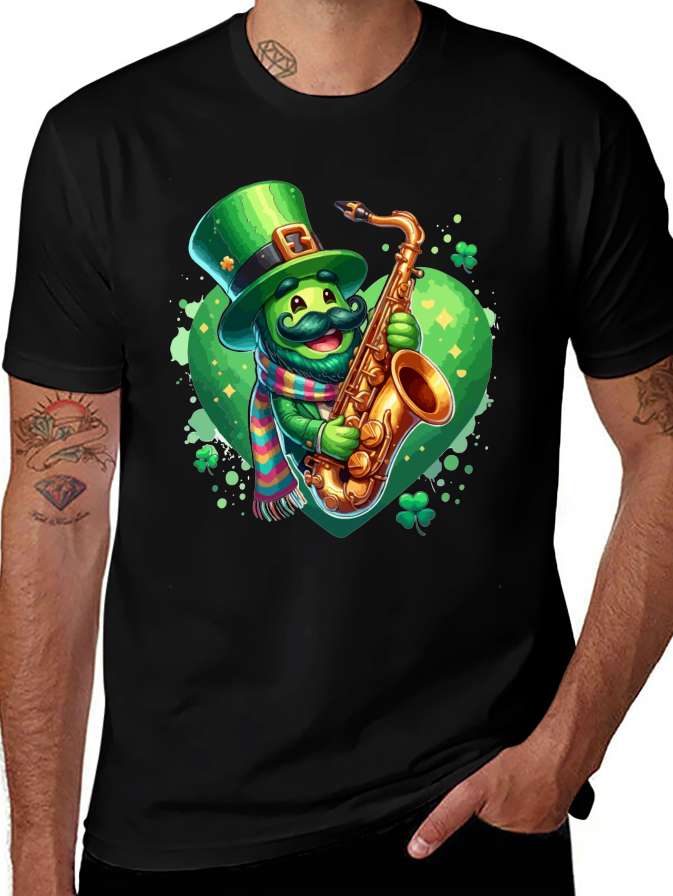 St. Patrick's Day Leprechaun Saxophone Graphic Tee