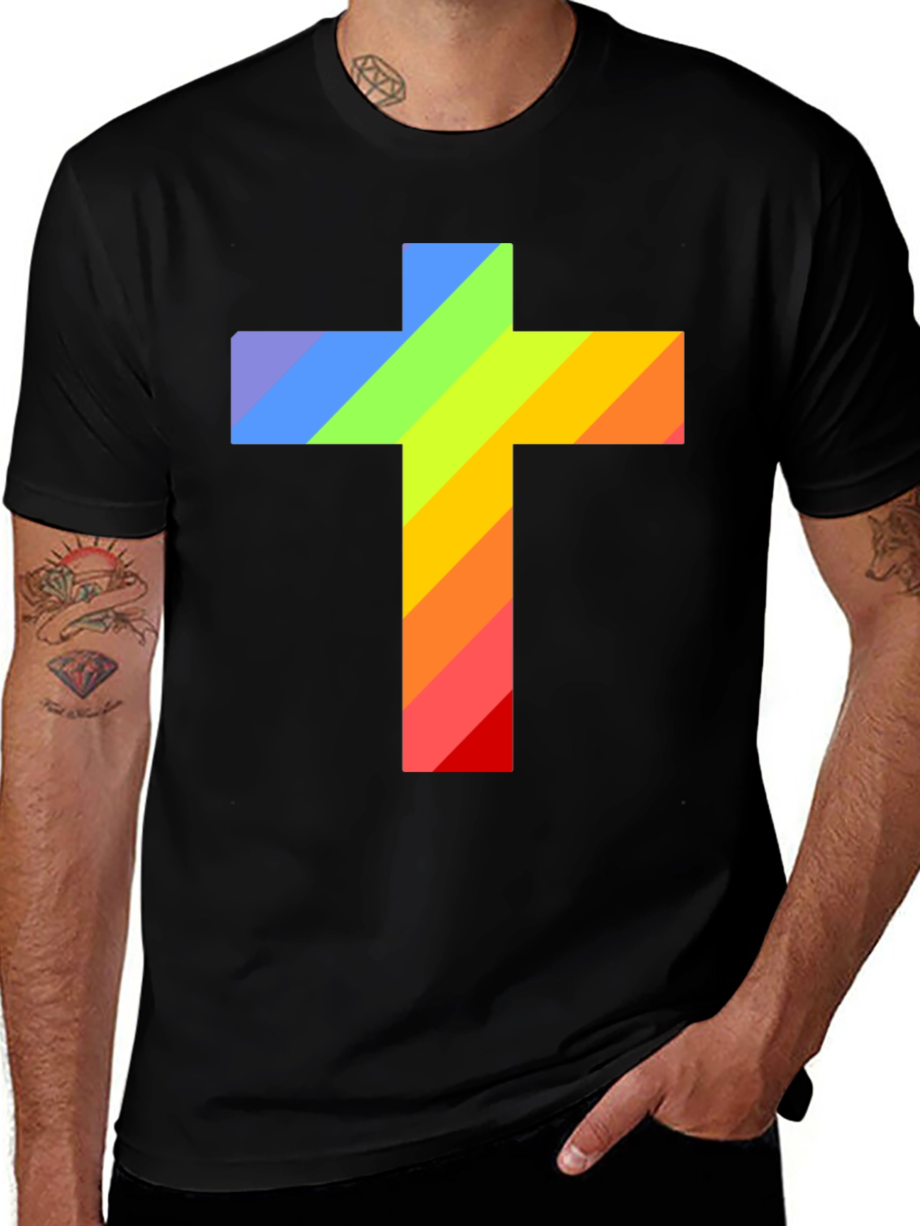 Variant 7 of Rainbow Cross Graphic Black T-Shirt