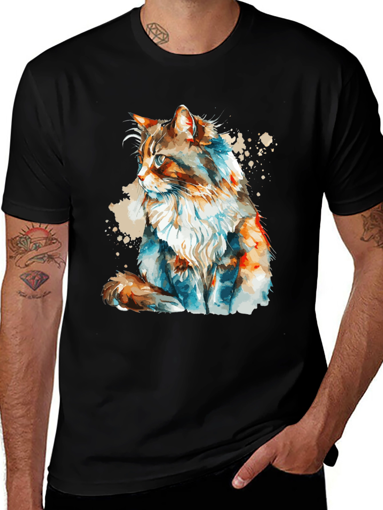 Black Watercolor Cat T-Shirt: Stylish & Unique Design main image