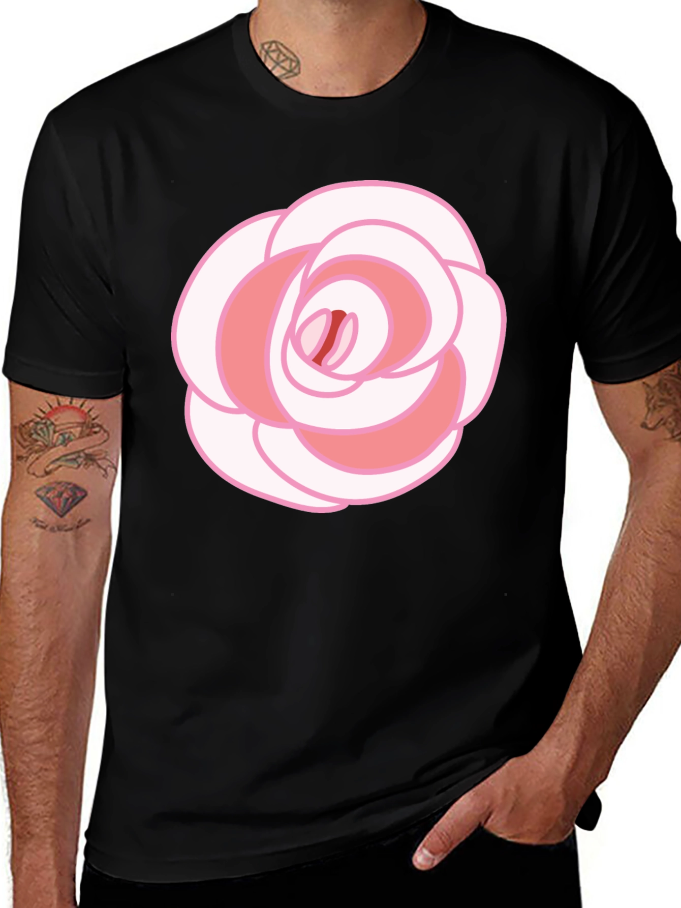 Variant 20 of Rose Graphic T-Shirt - Black Cotton Blend