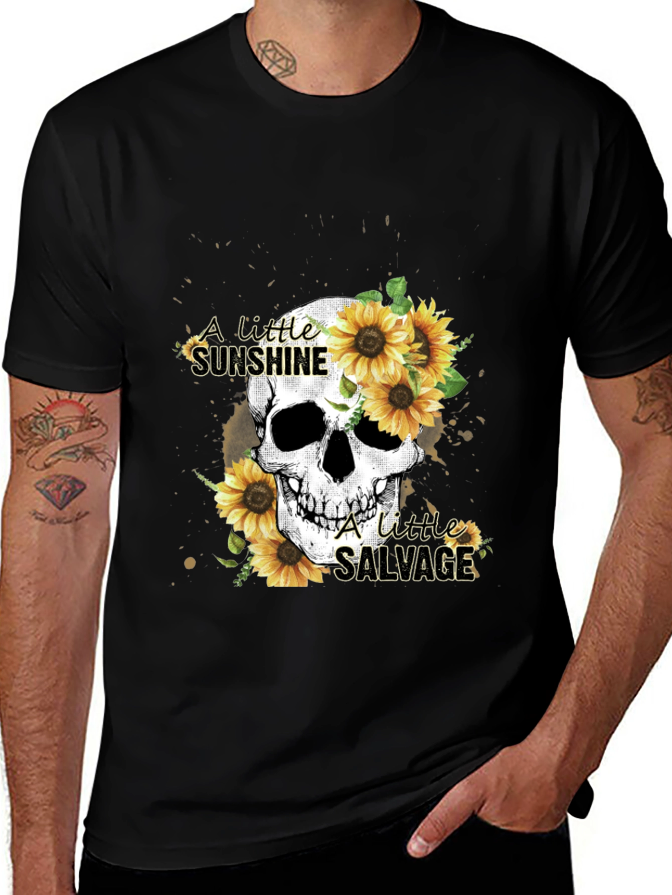 Variant 26 of Skull & Sunflower Graphic Tee - Sunshine & Salvage Style