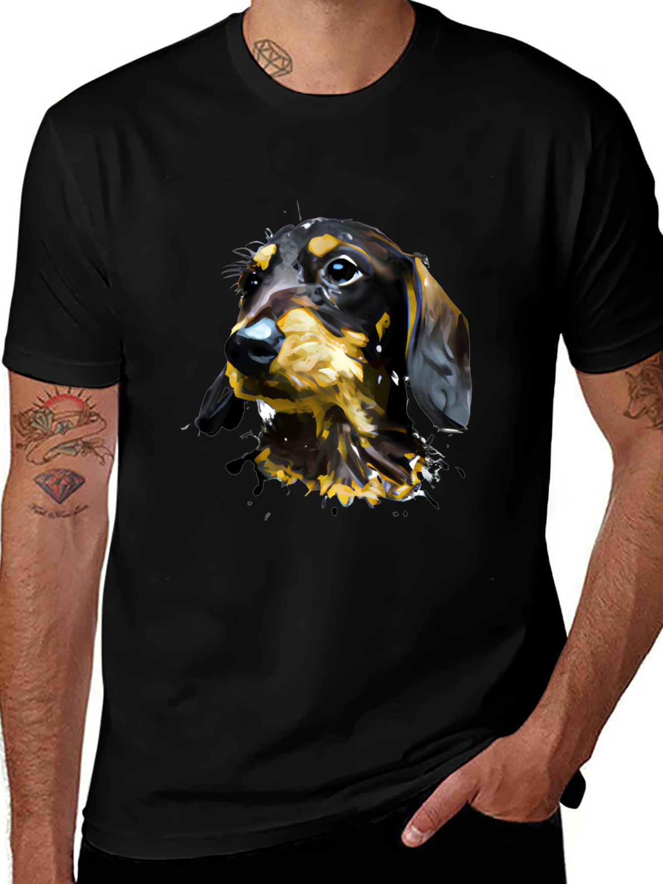 Variant 12 of Dachshund Dog Art T-Shirt - Men's Black Tee