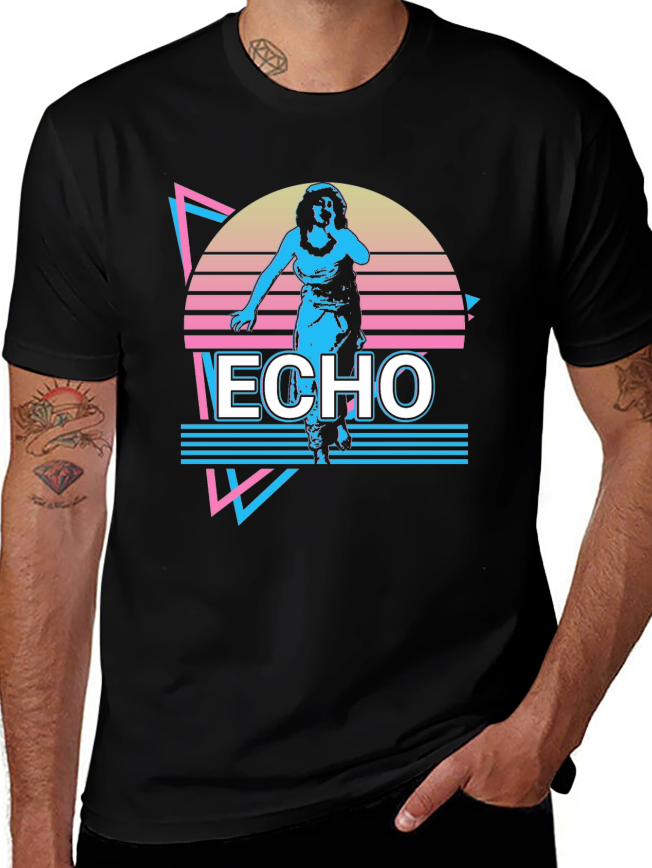 Variant 9 of Retro Echo T-Shirt - Black Synthwave Design