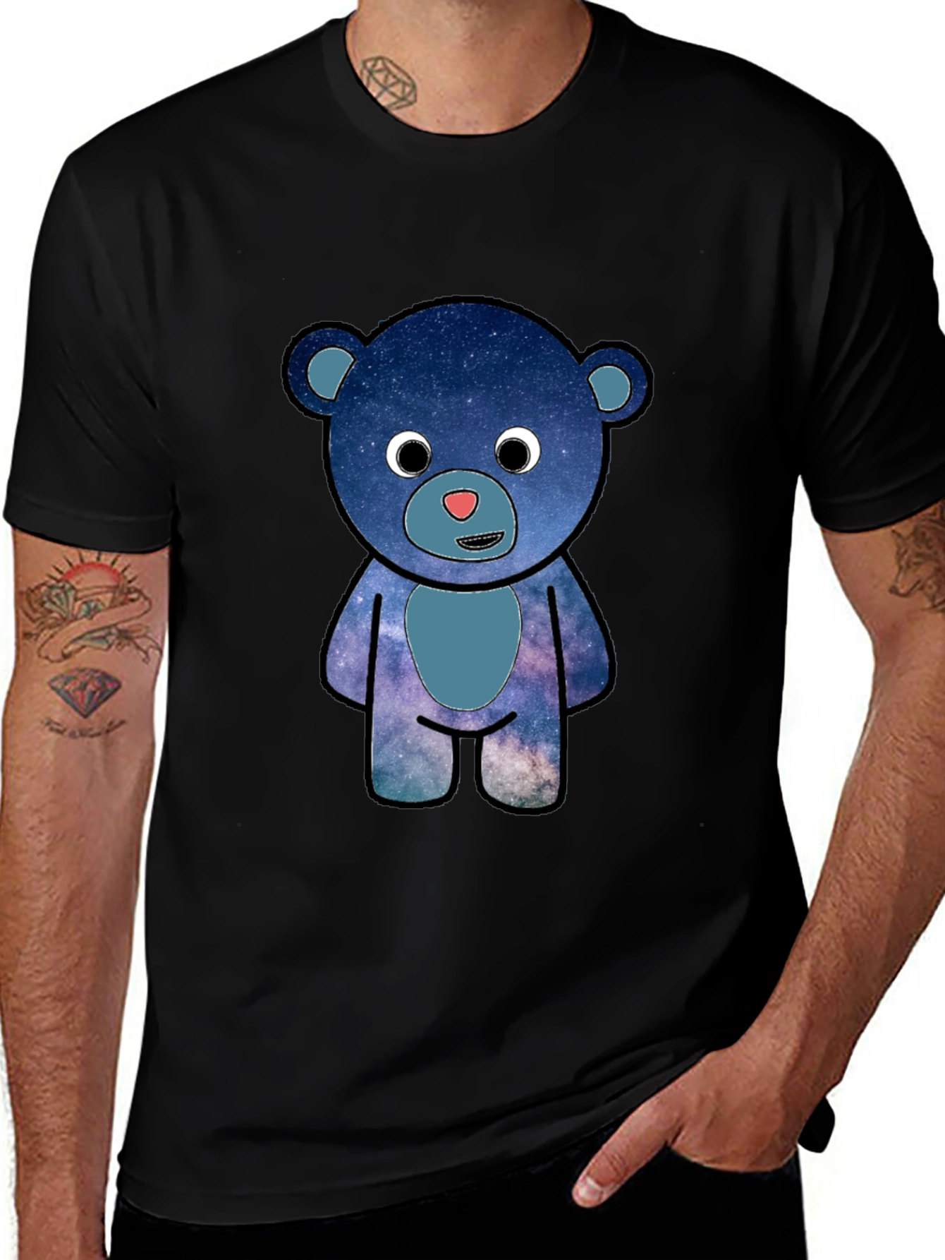 Variant 19 of Galaxy Bear Graphic T-Shirt - Black Cotton Blend