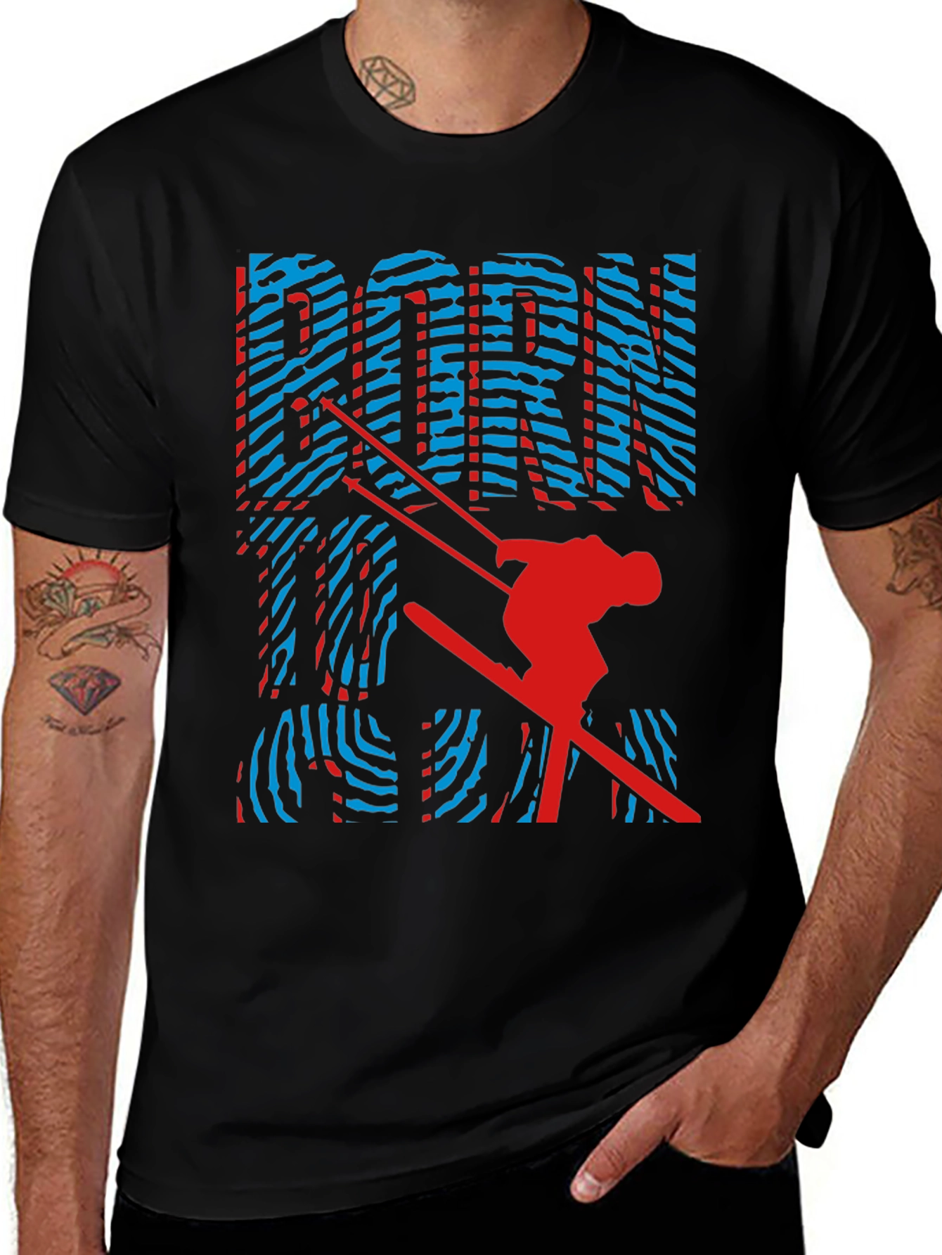 Variant 6 of Born To Ski Graphic Tee - Unisex Black Cotton T-Shirt