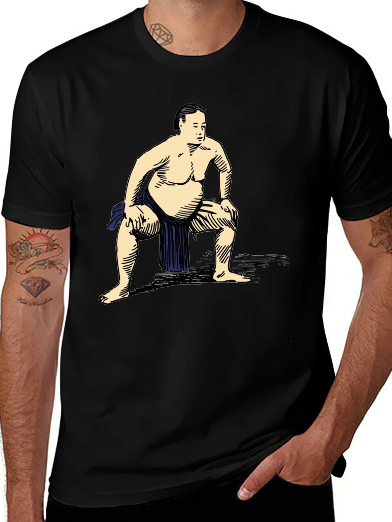 Variant 9 of Sumo Wrestler Graphic T-Shirt - Casual Black Tee