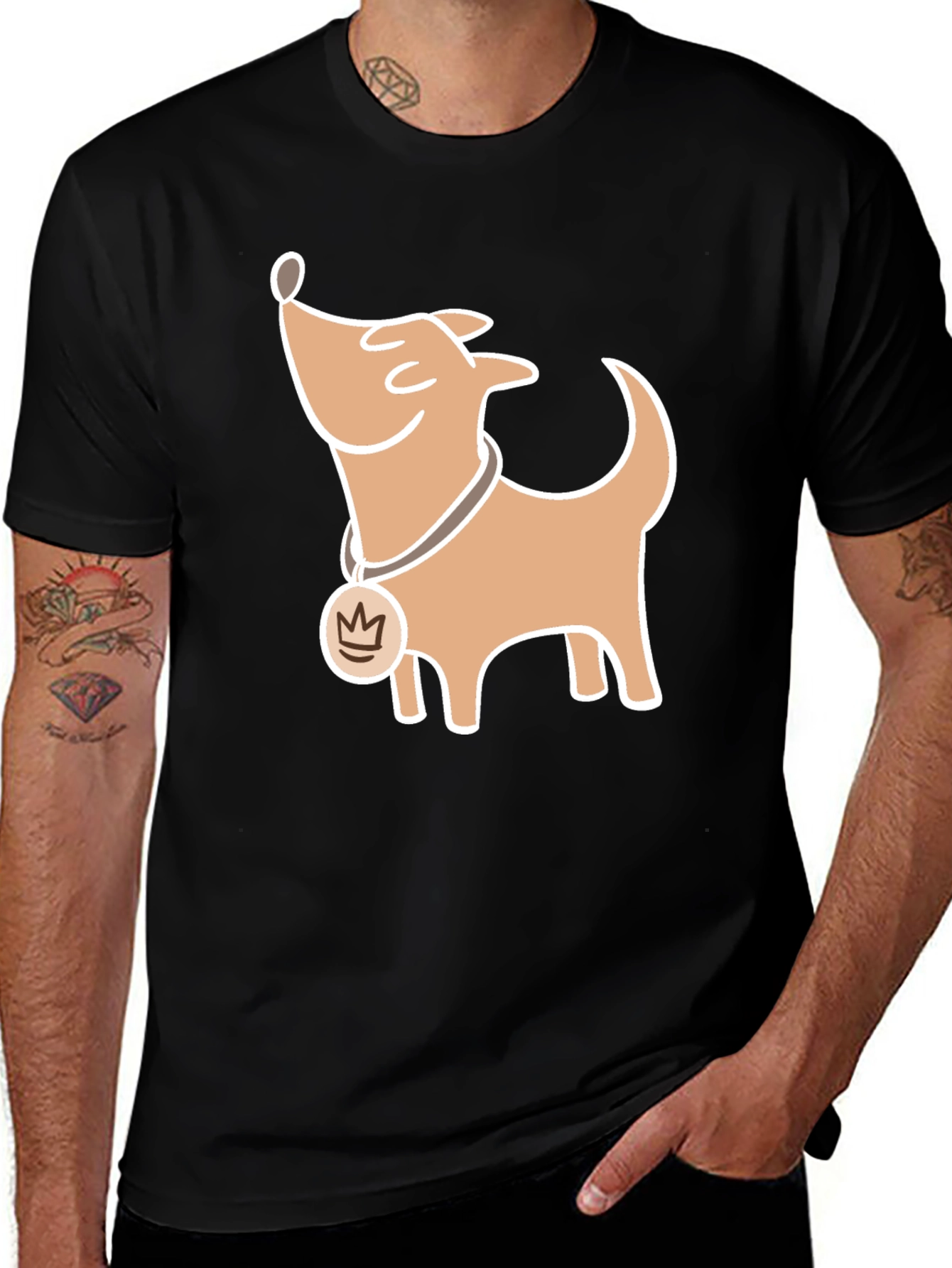 Black Cartoon Dog Graphic T-Shirt, Casual Style main image