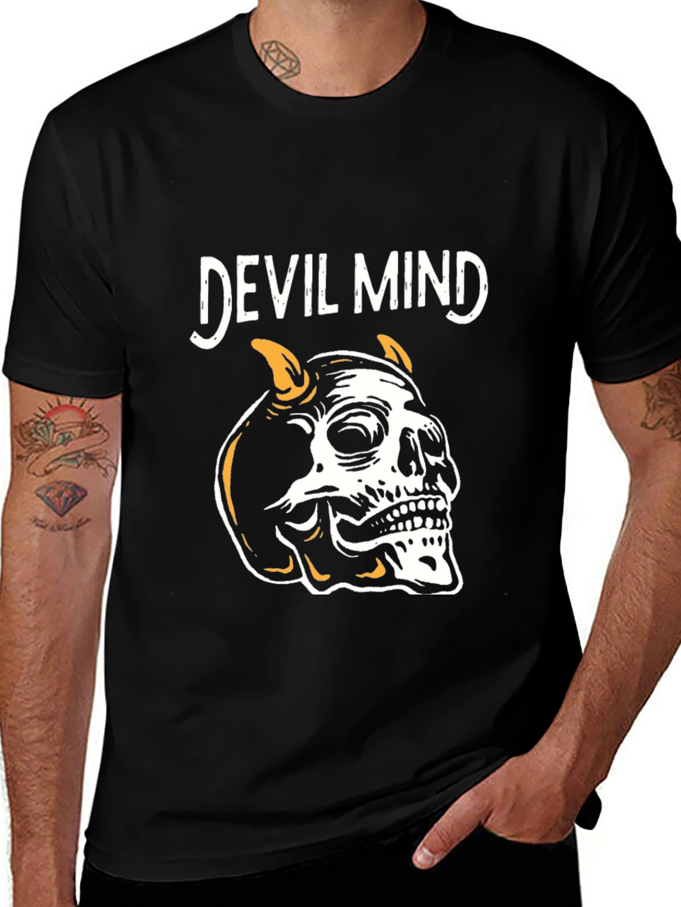 Variant 14 of Devil Mind Skull Graphic T-Shirt - Mens