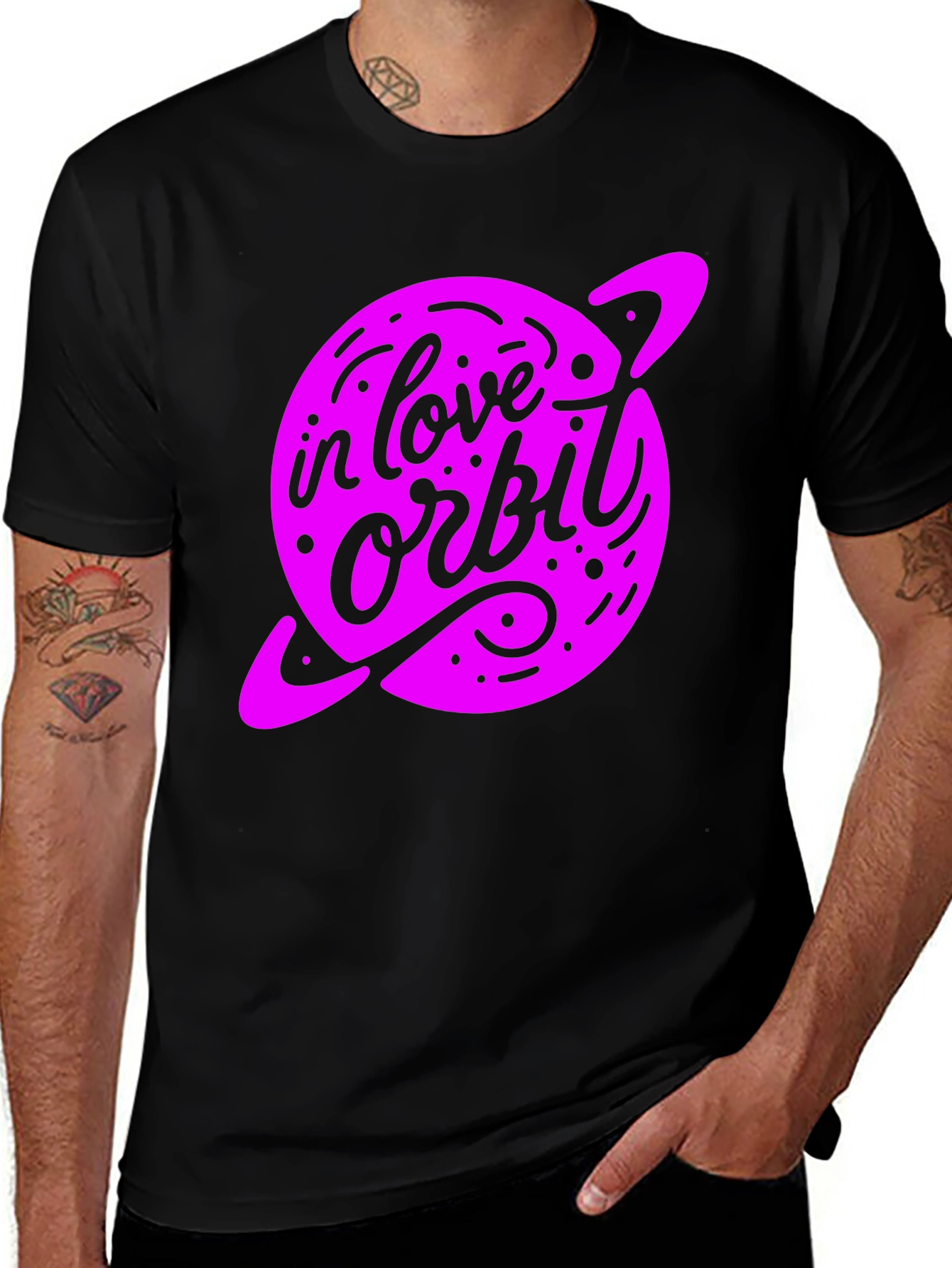 Variant 16 of In Love Orbit Graphic Tee - Black Cotton T-Shirt