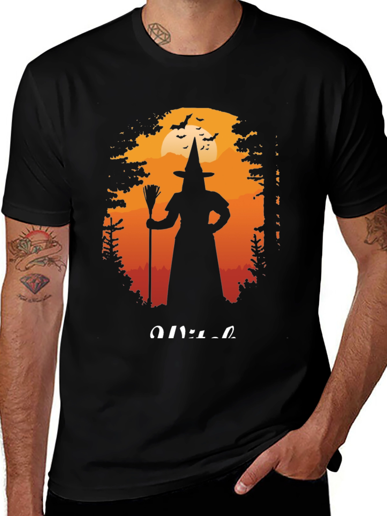 Variant 4 of Witch Silhouette Graphic Tee - Halloween Shirt
