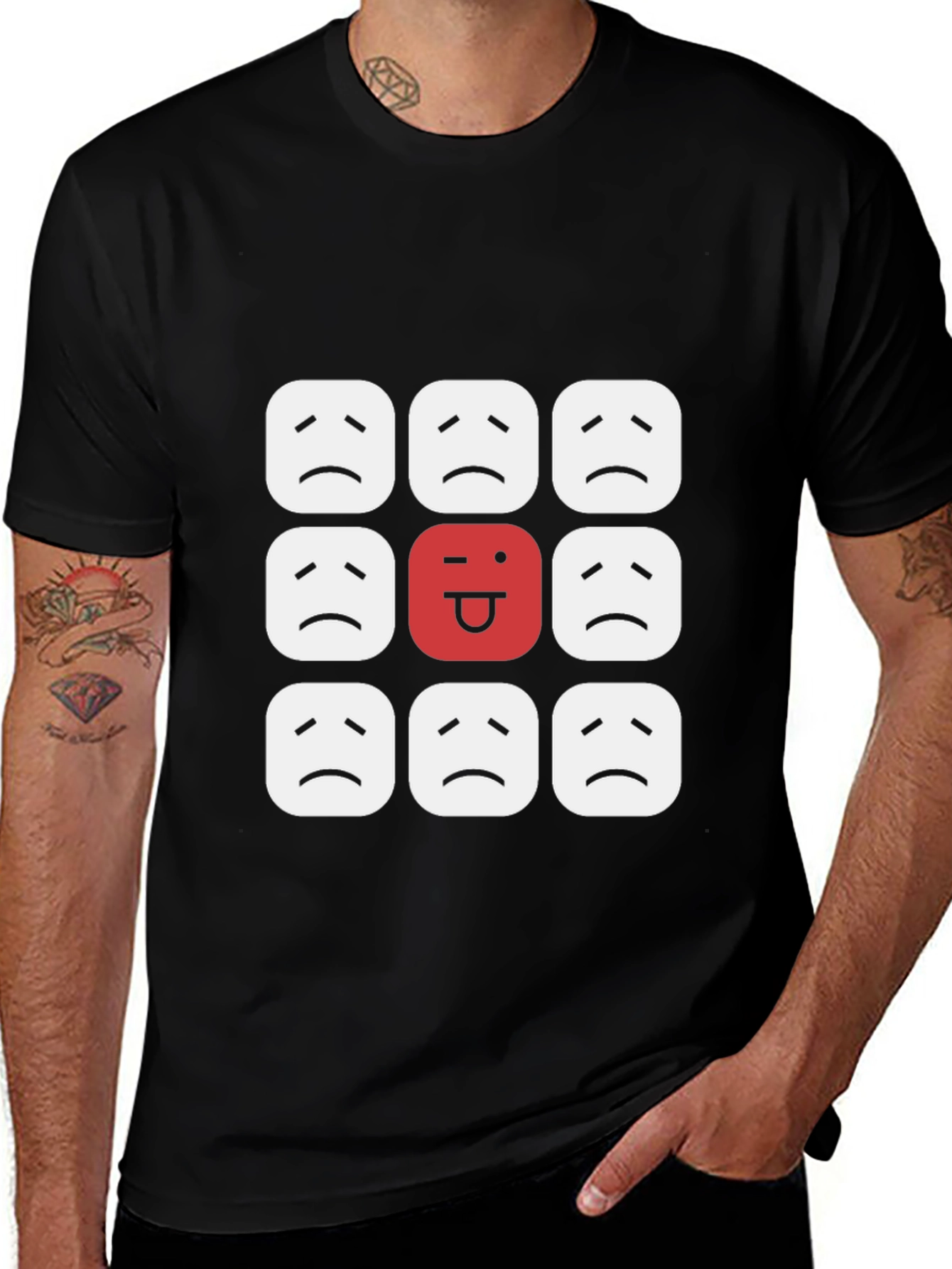 Unique Emoji T-Shirt - Black Crew Neck Humor Tee