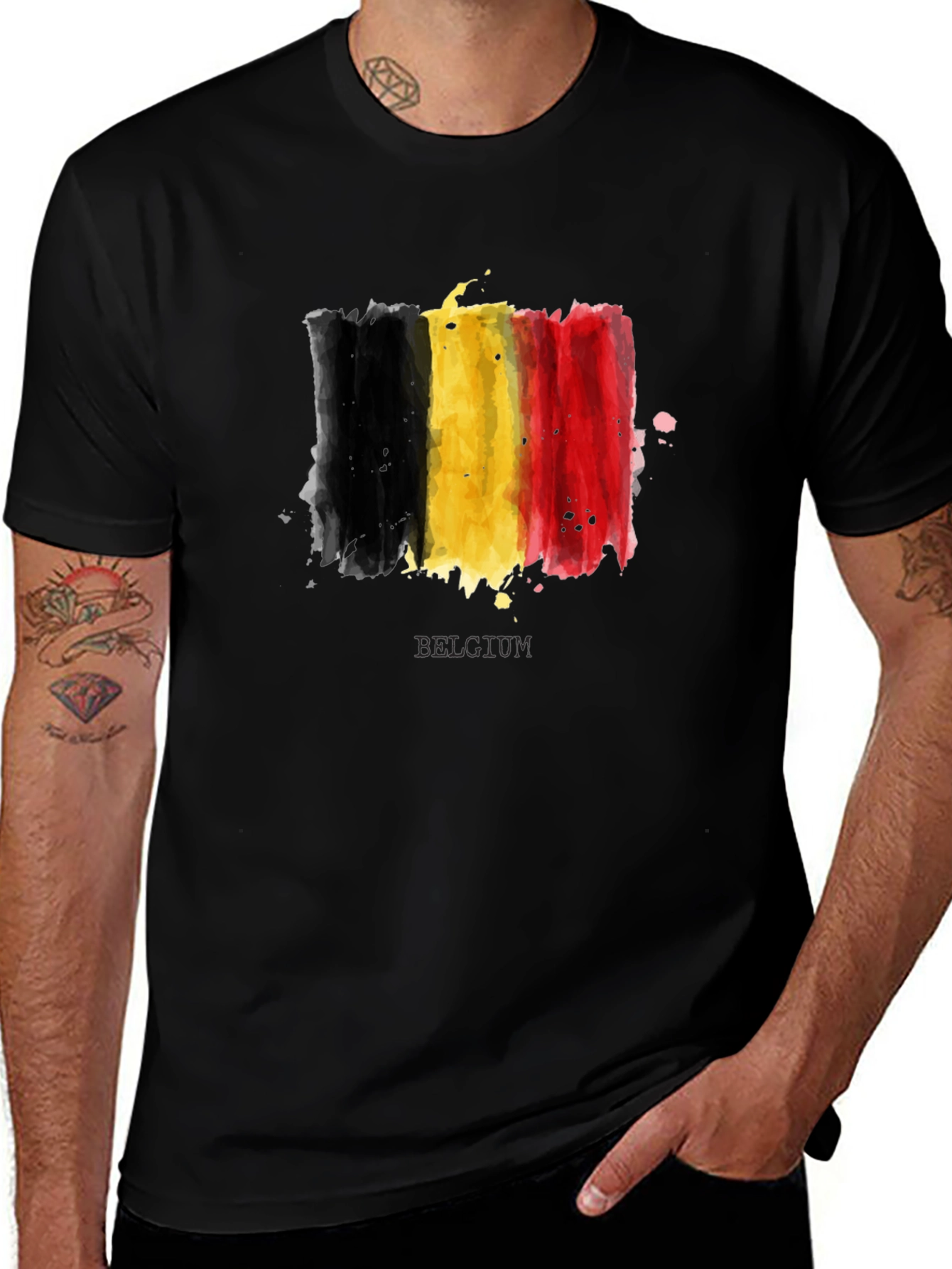 Variant 24 of Belgium Flag Watercolor Men's Black T-Shirt