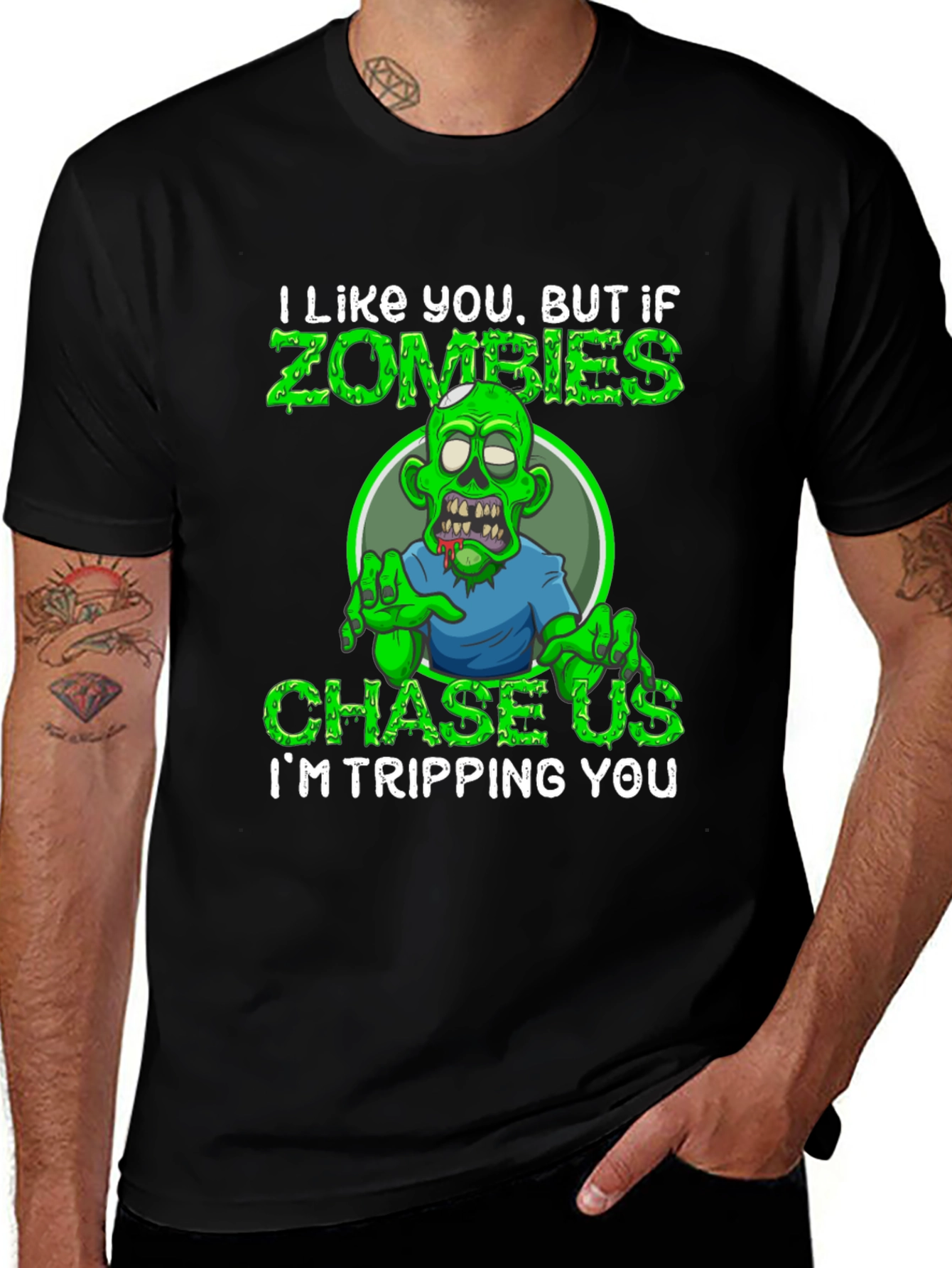 Variant 14 of Zombie Humor Graphic Tee - "I'm Tripping You"