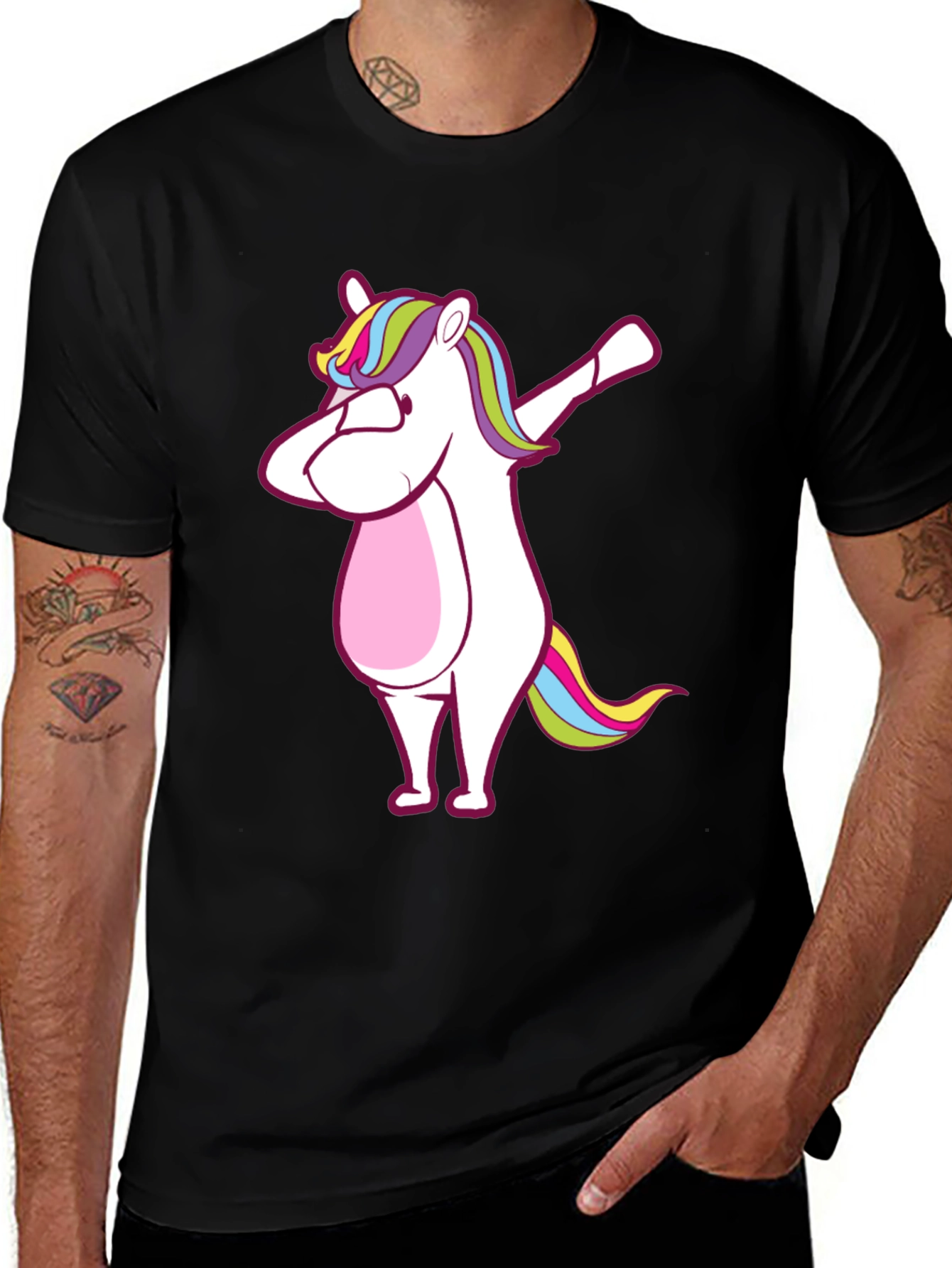 Variant 13 of Dabbing Unicorn Graphic Tee - Black Cotton T-Shirt