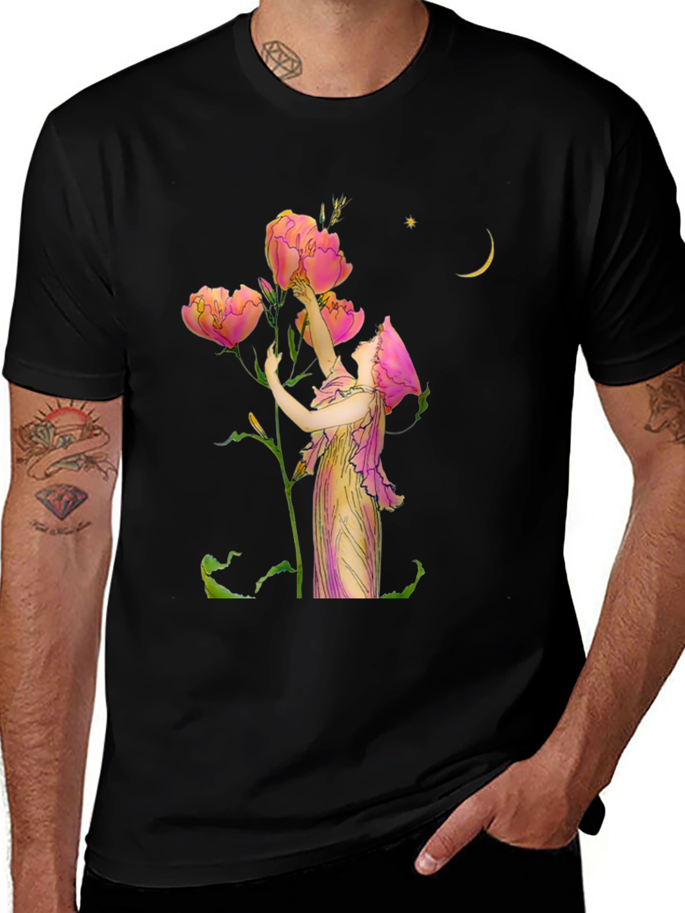 Variant 25 of Floral Art Graphic Print Black T-Shirt