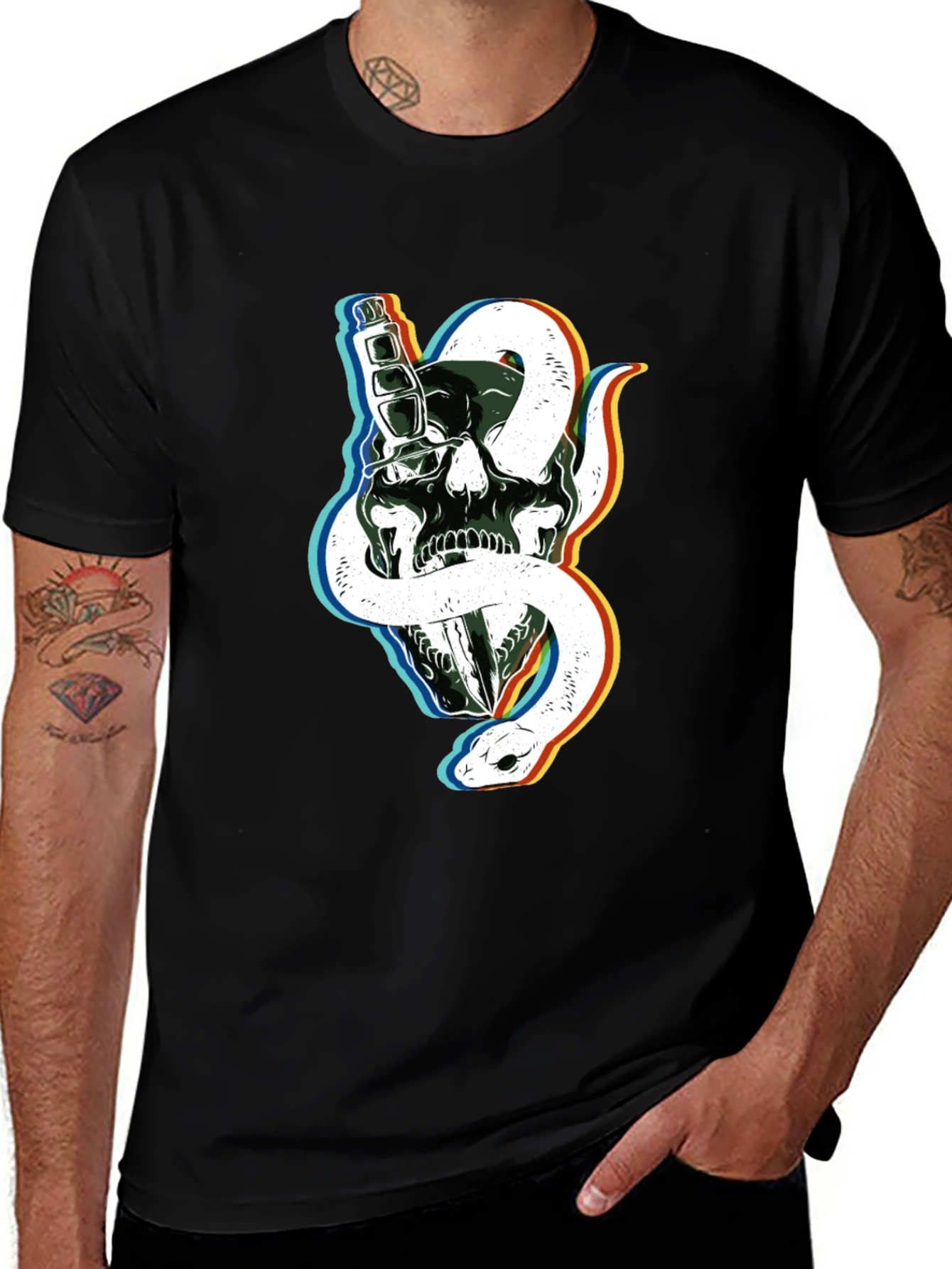 Variant 10 of Skull & Snake Graphic Tee - Edgy Black T-Shirt