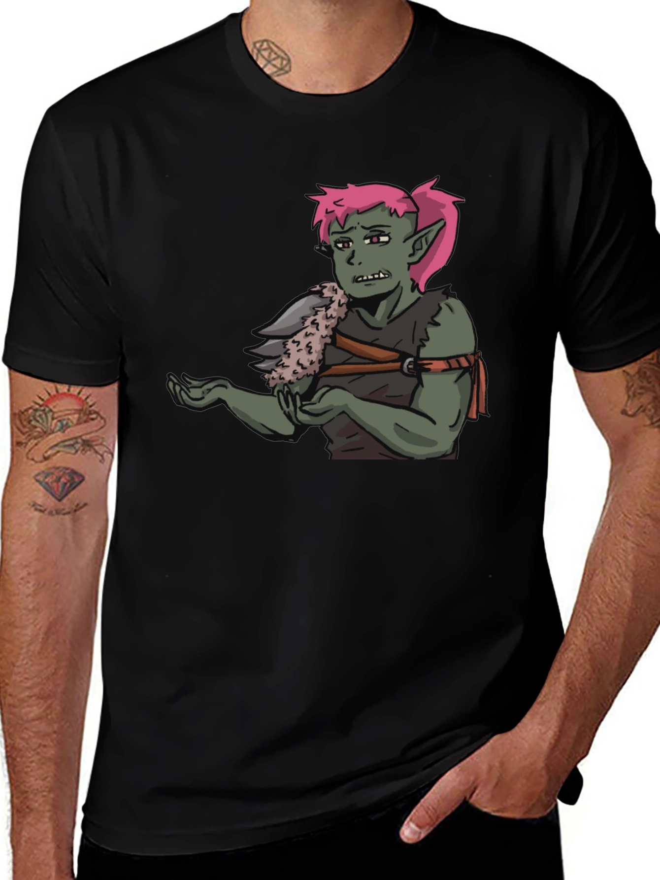 Black T-Shirt Featuring Green Character Graphic main image