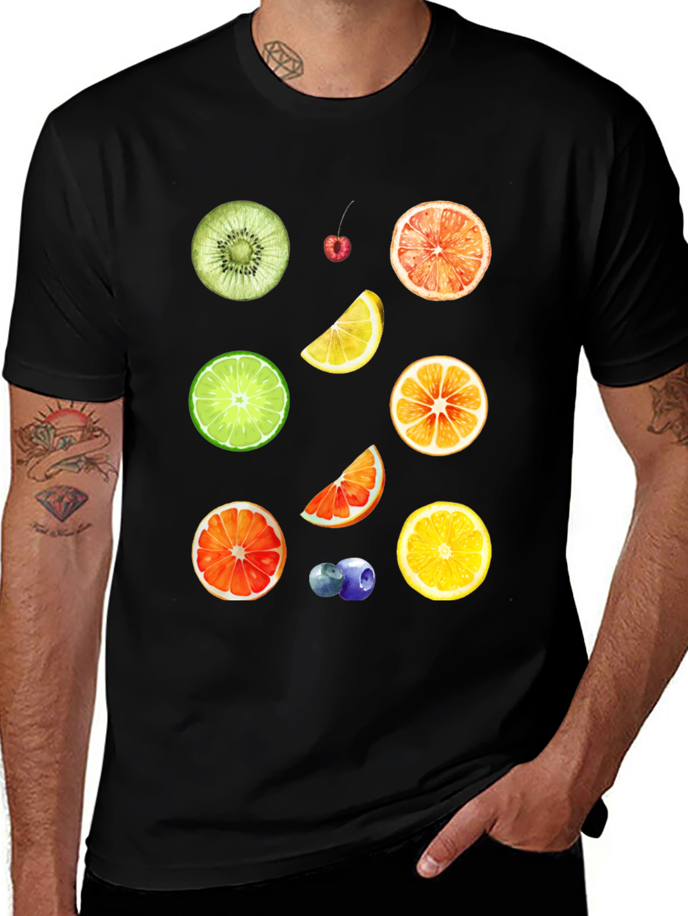 Variant 18 of Fruit Slice Pattern Black T-Shirt