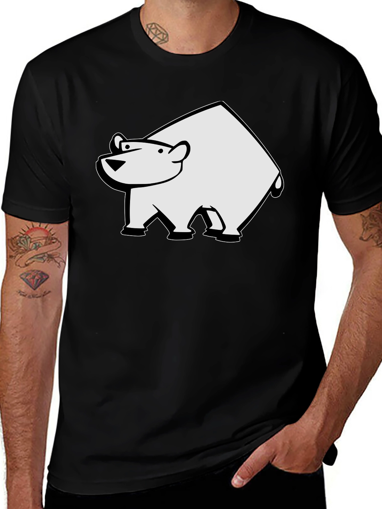 Variant 24 of Cool Polar Bear Graphic Tee - Black Cotton T-Shirt