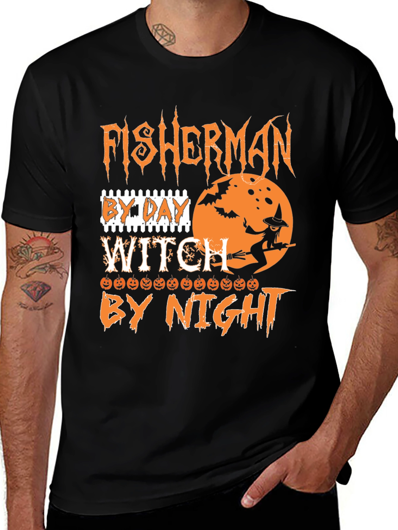 Fisherman By Day Witch By Night Halloween T-Shirt