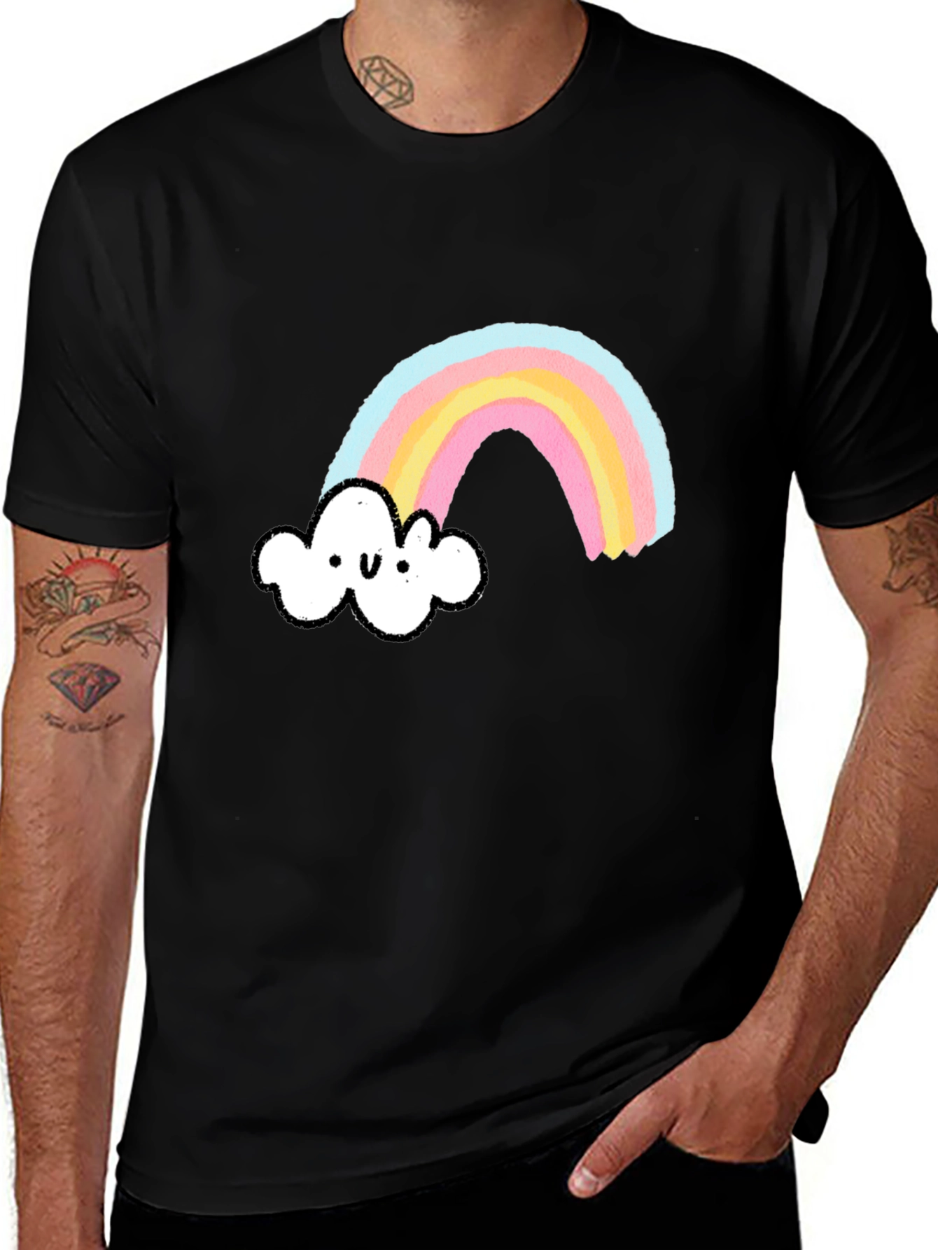 Variant 29 of Cute Rainbow Cloud Graphic Black T-Shirt