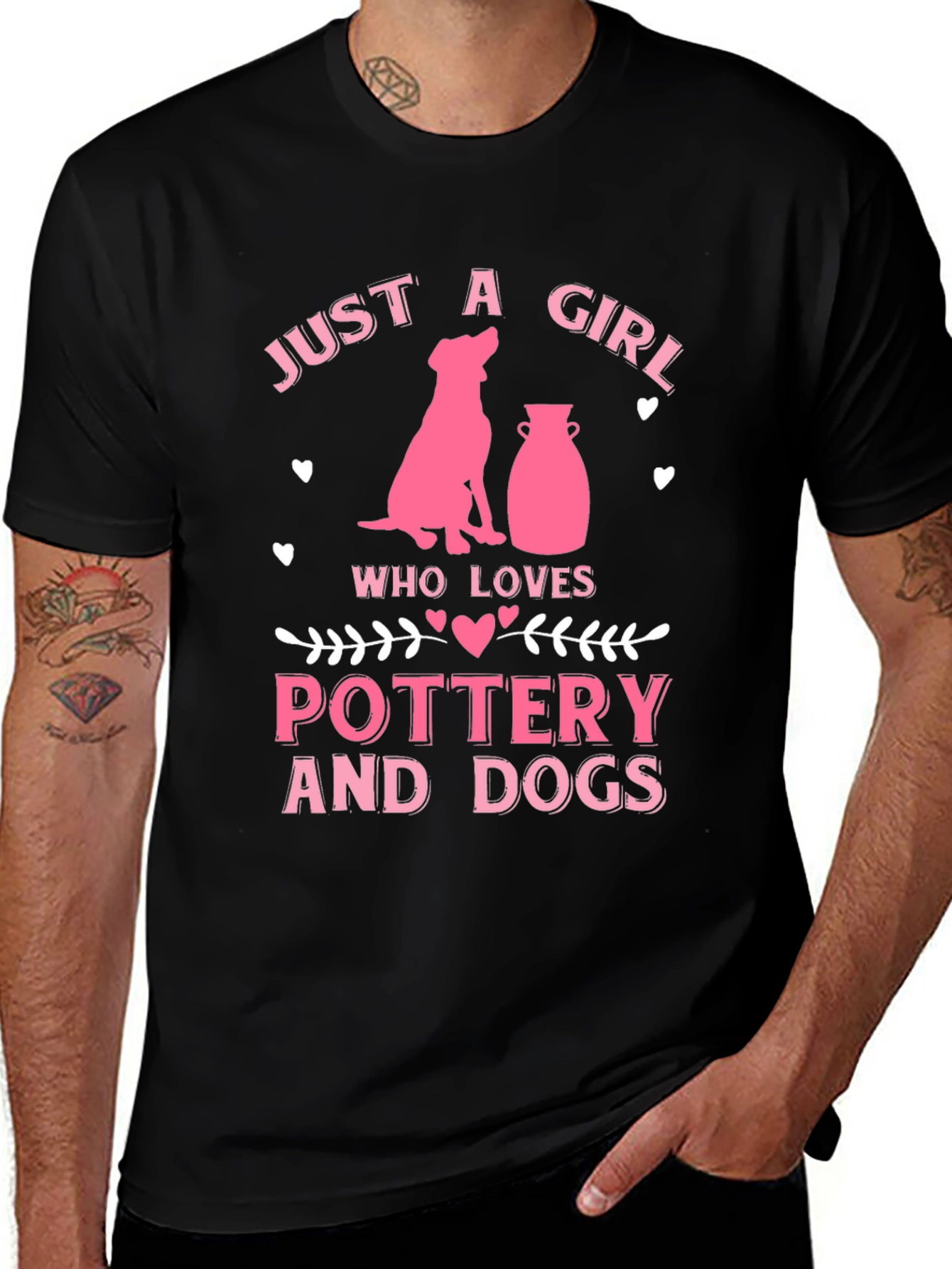 Pottery and Dogs Lover T-Shirt, Cute Pink Design