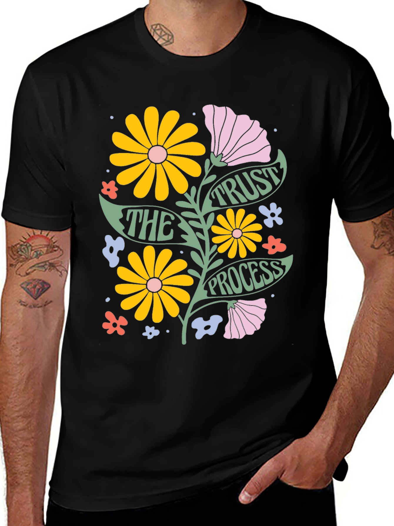 Variant 16 of Trust The Process Floral Graphic Tee - Black