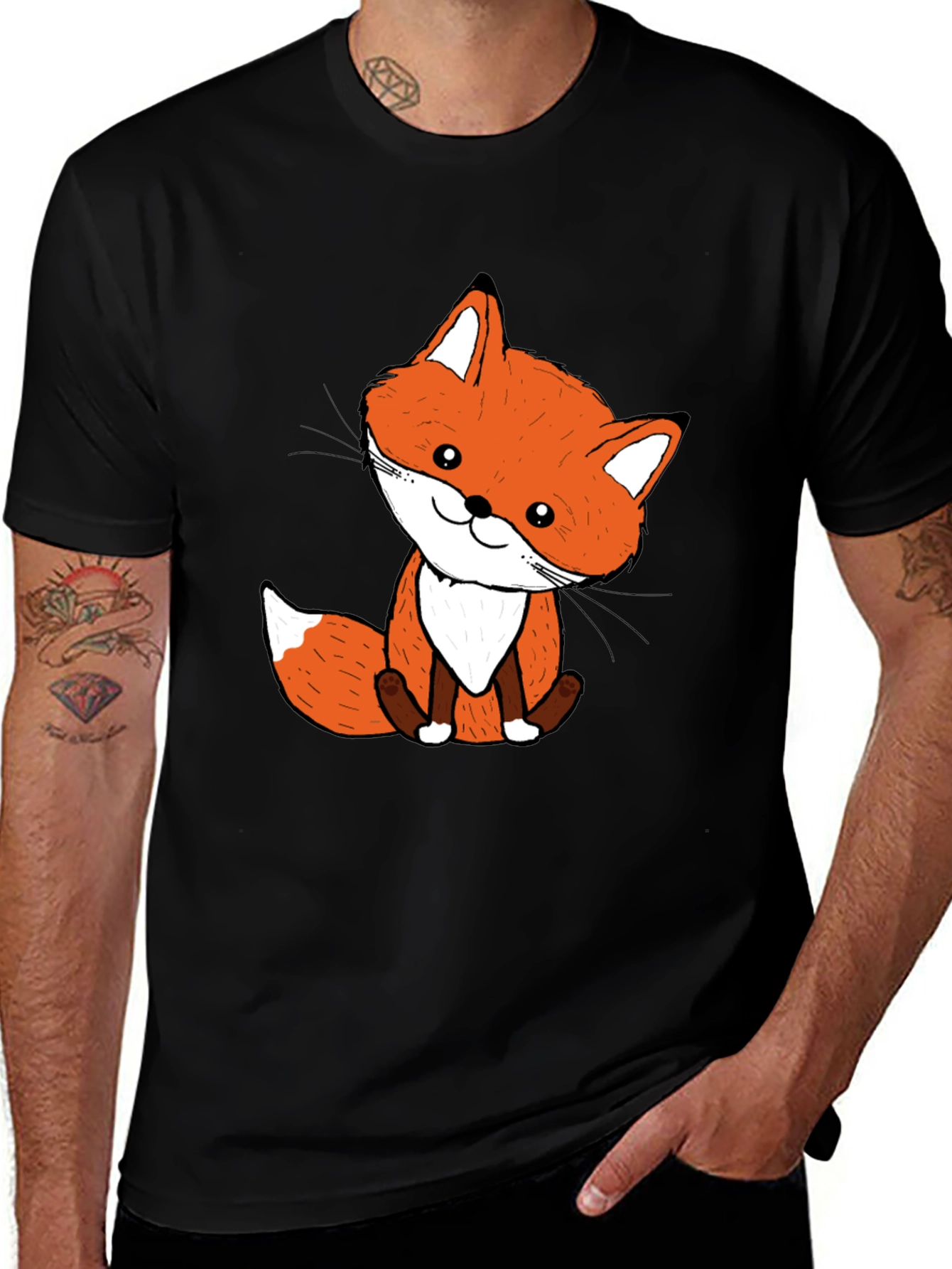 Variant 23 of Cute Fox Graphic Tee - Black Cotton Blend