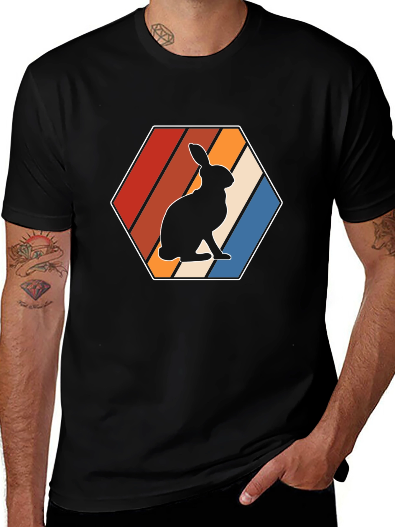 Variant 27 of Retro Rabbit Graphic Tee - Unisex Black T-Shirt