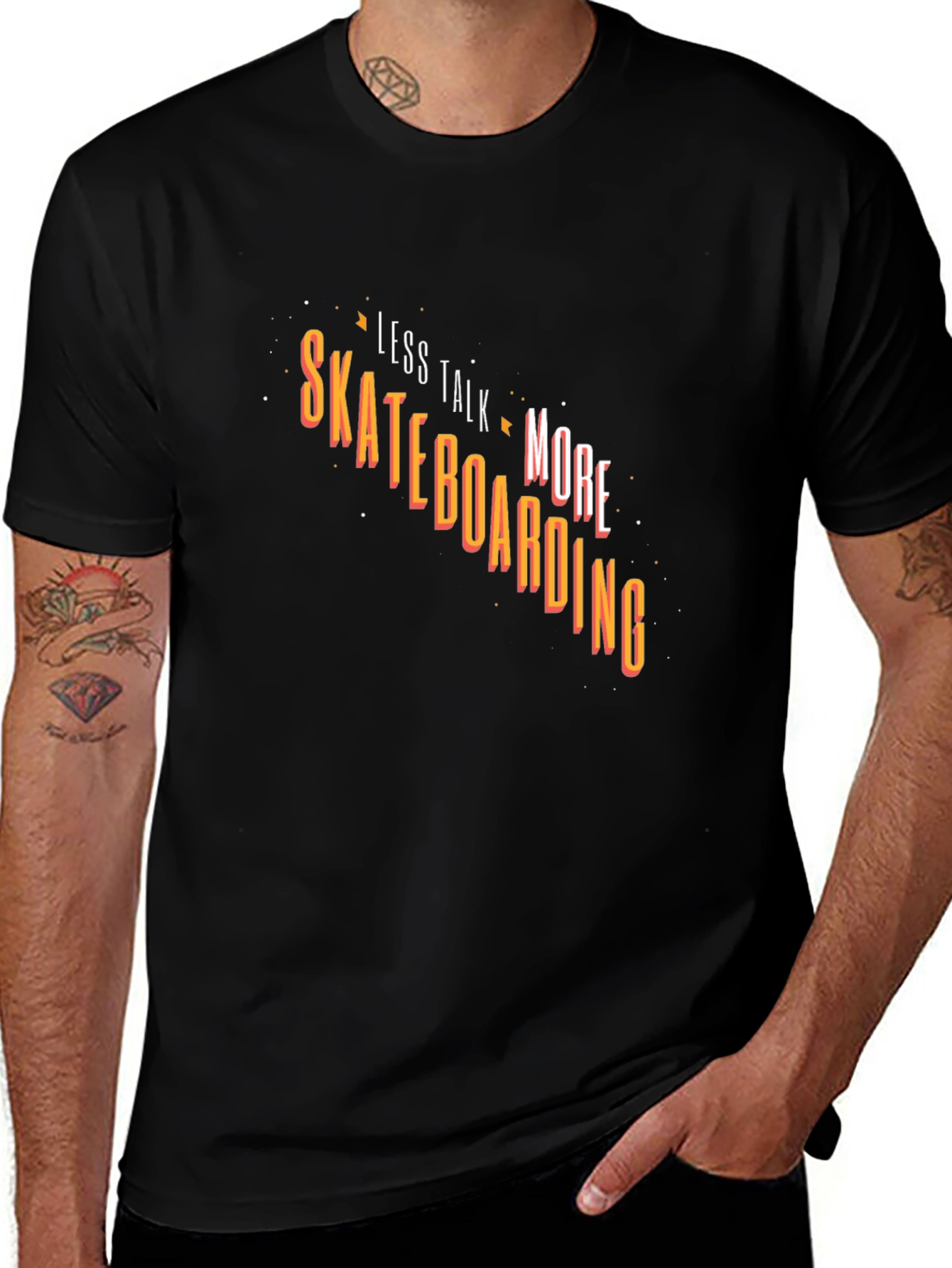 Variant 26 of Skateboarding Graphic Tee - Less Talk More Skateboarding Black T-Shirt