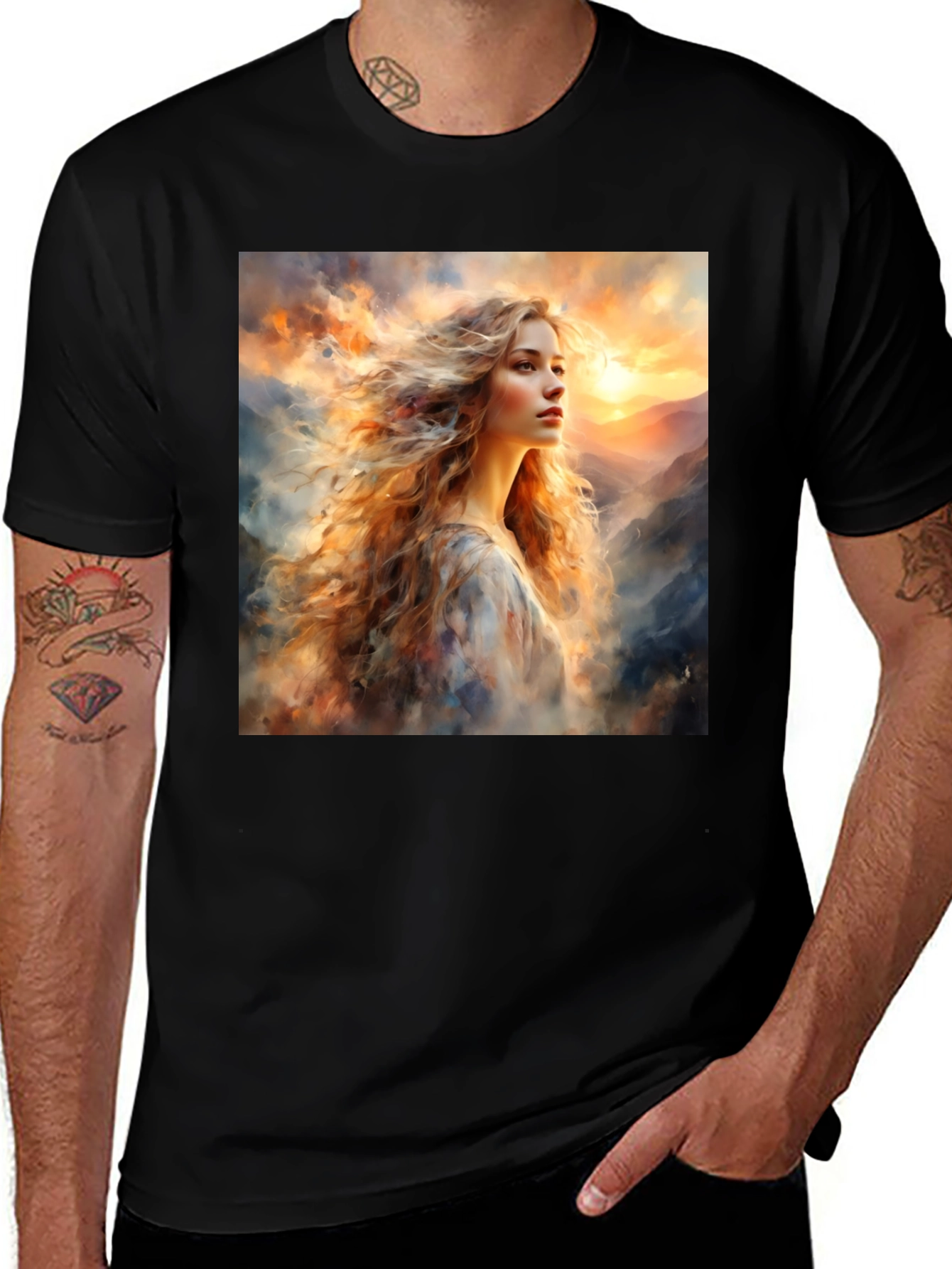 Variant 4 of Artistic Woman Portrait Black T-Shirt