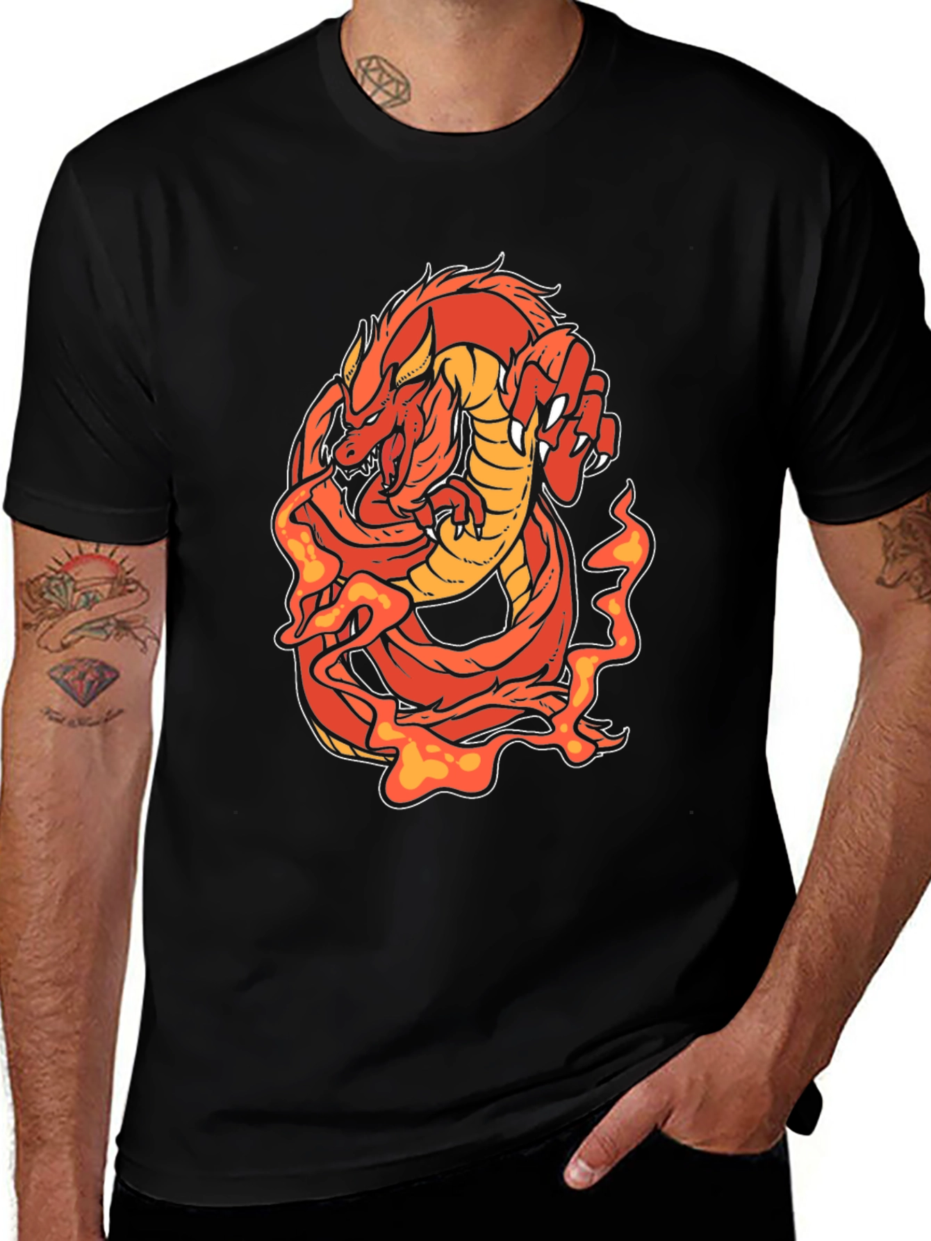 Fiery Dragon Graphic Tee - Black Cotton Blend