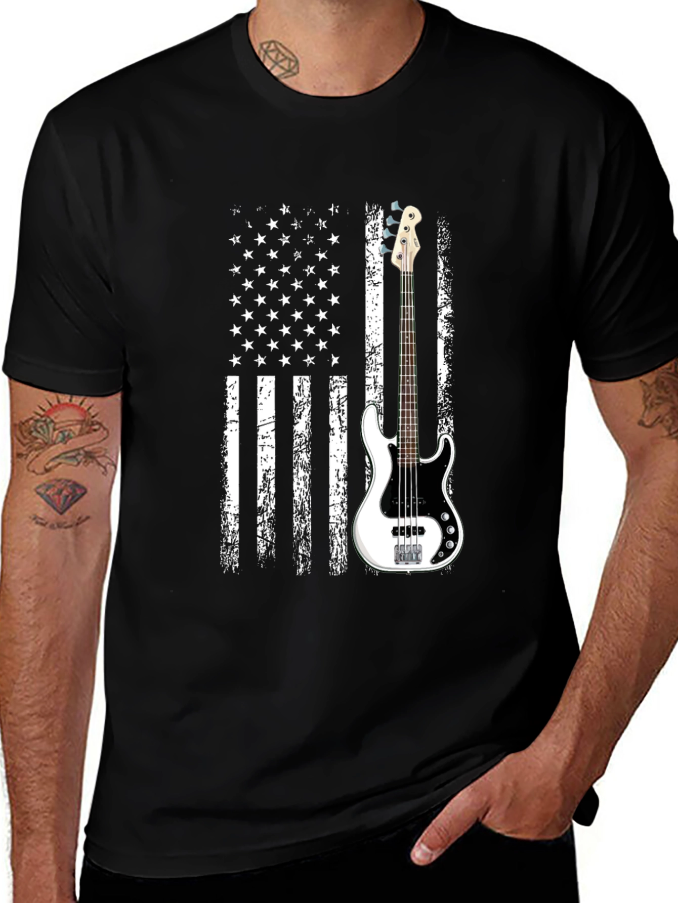Variant 23 of American Flag Bass Guitar T-Shirt