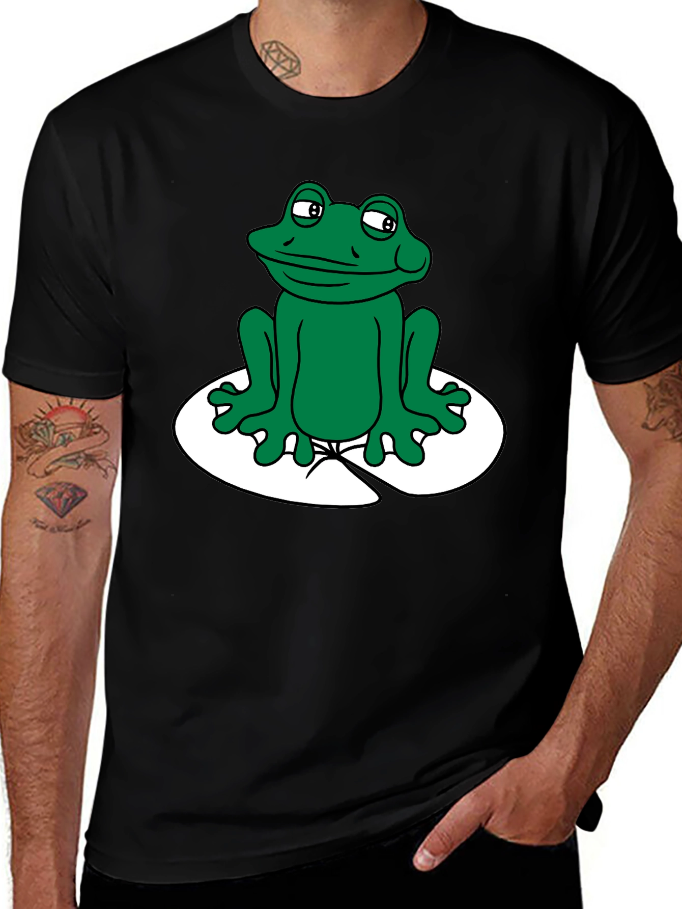 Variant 6 of Green Frog Cartoon Black T-Shirt