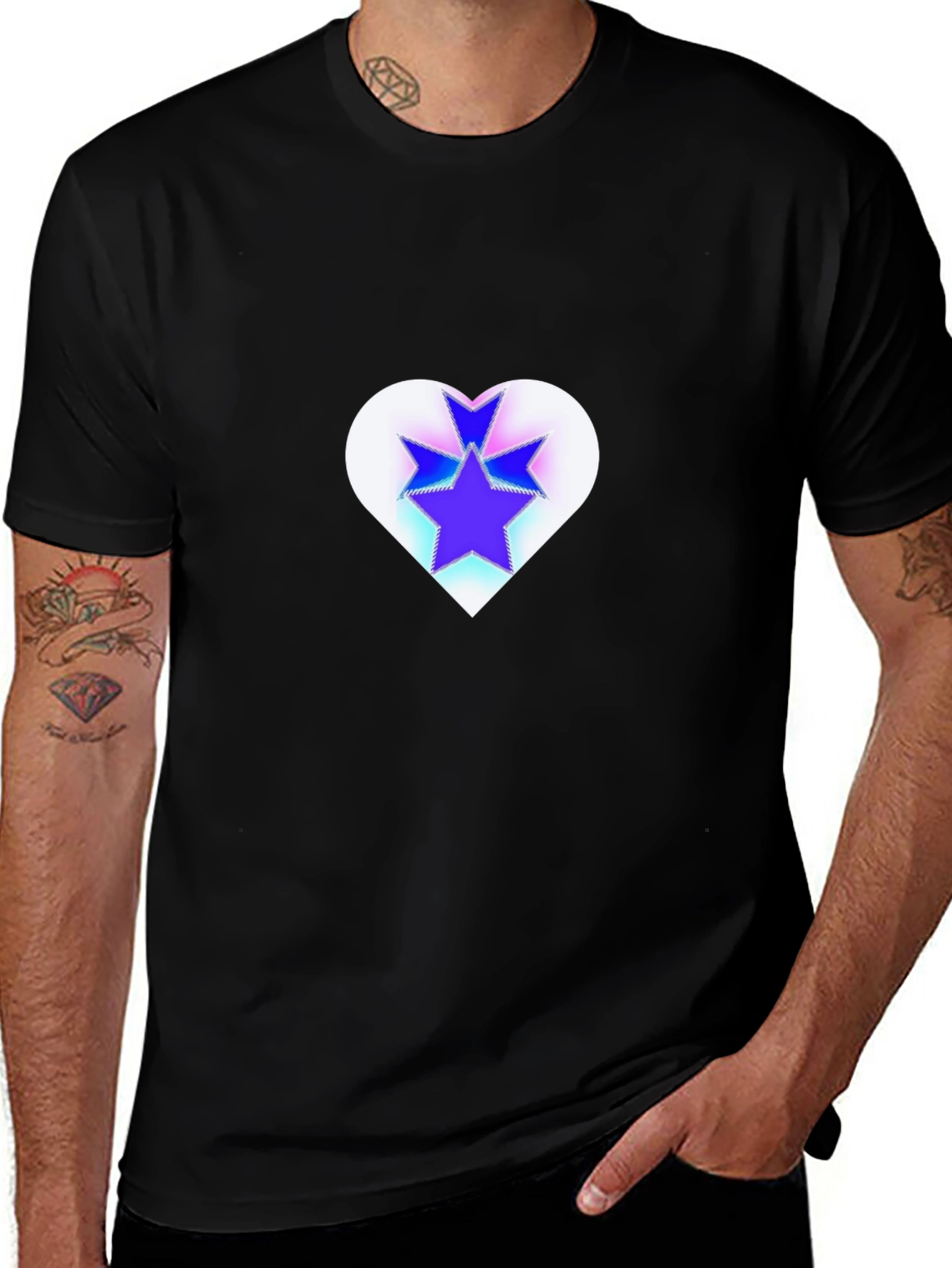 Variant 8 of Stylish Black Tee with Heart & Stars Graphic