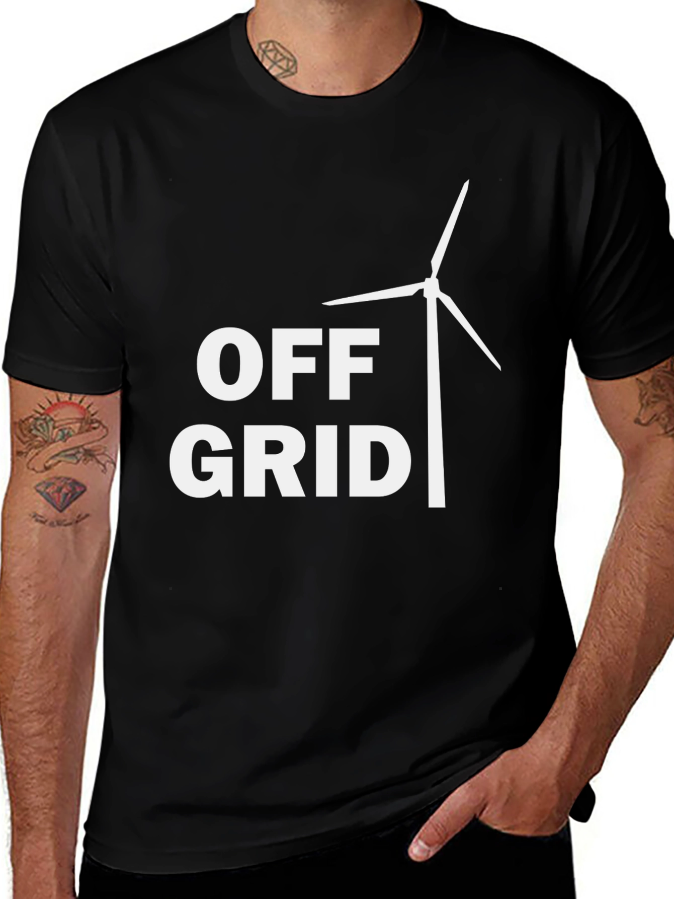 Off Grid T-Shirt with Wind Turbine Design
