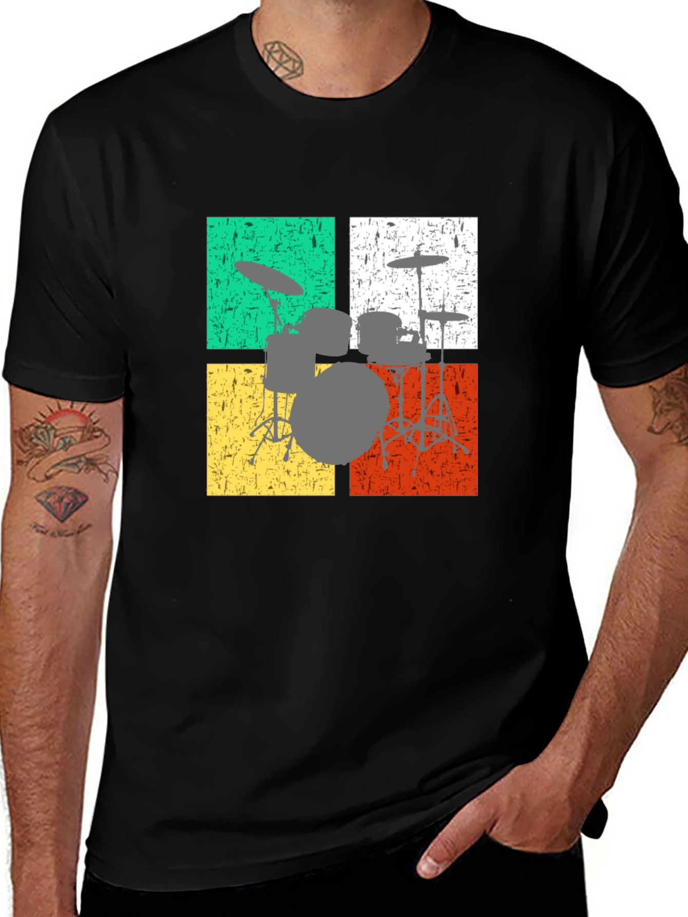 Black Retro Drum Set T-Shirt main image