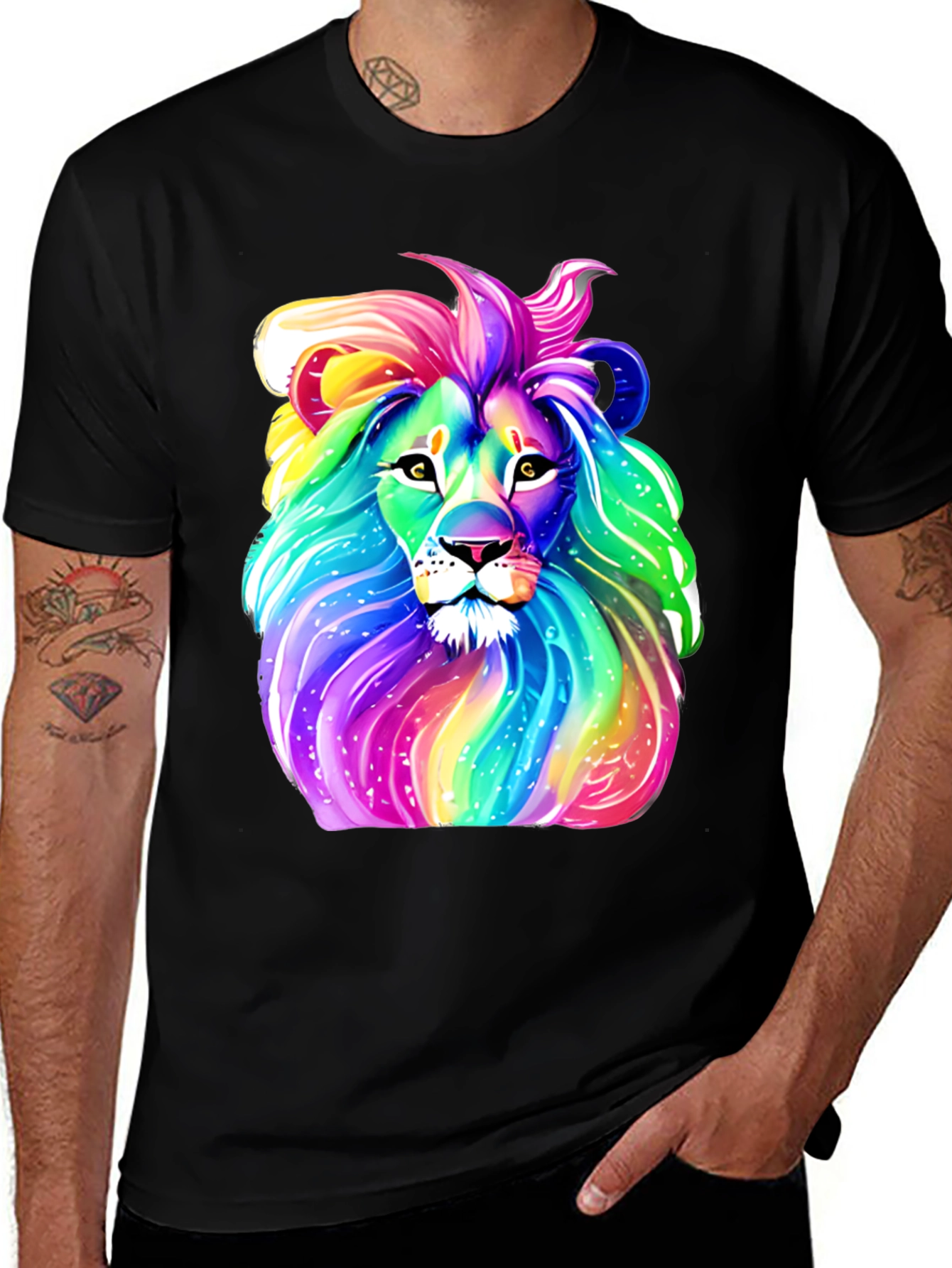 Black Rainbow Lion Graphic Tee - Men's Black T-Shirt main image