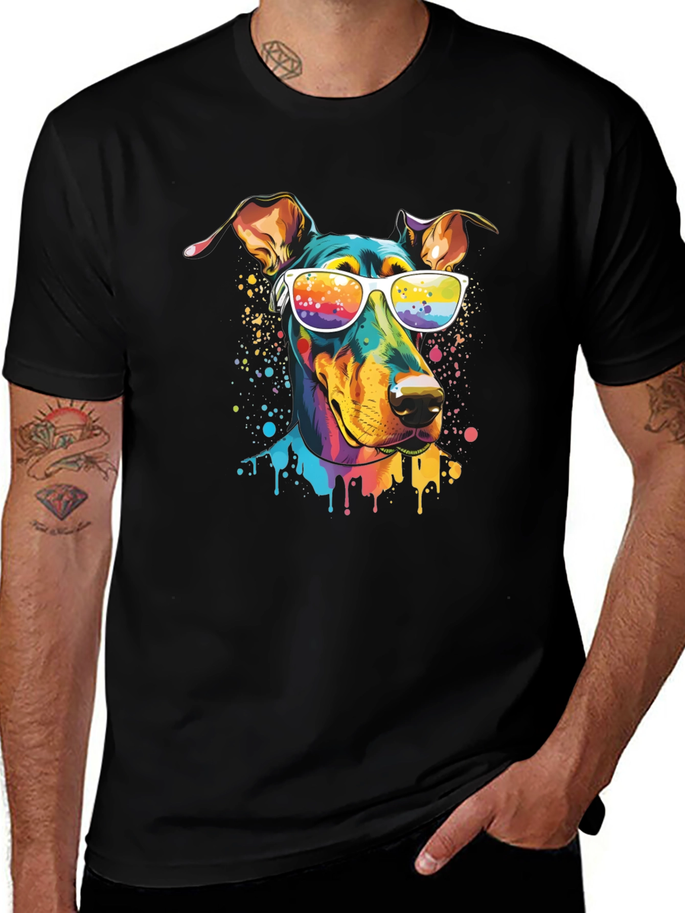 Variant 22 of Cool Dog T-Shirt - Colorful Doberman with Sunglasses