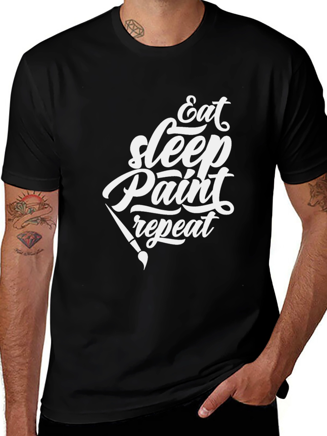 Eat Sleep Paint Repeat Black Graphic T-Shirt